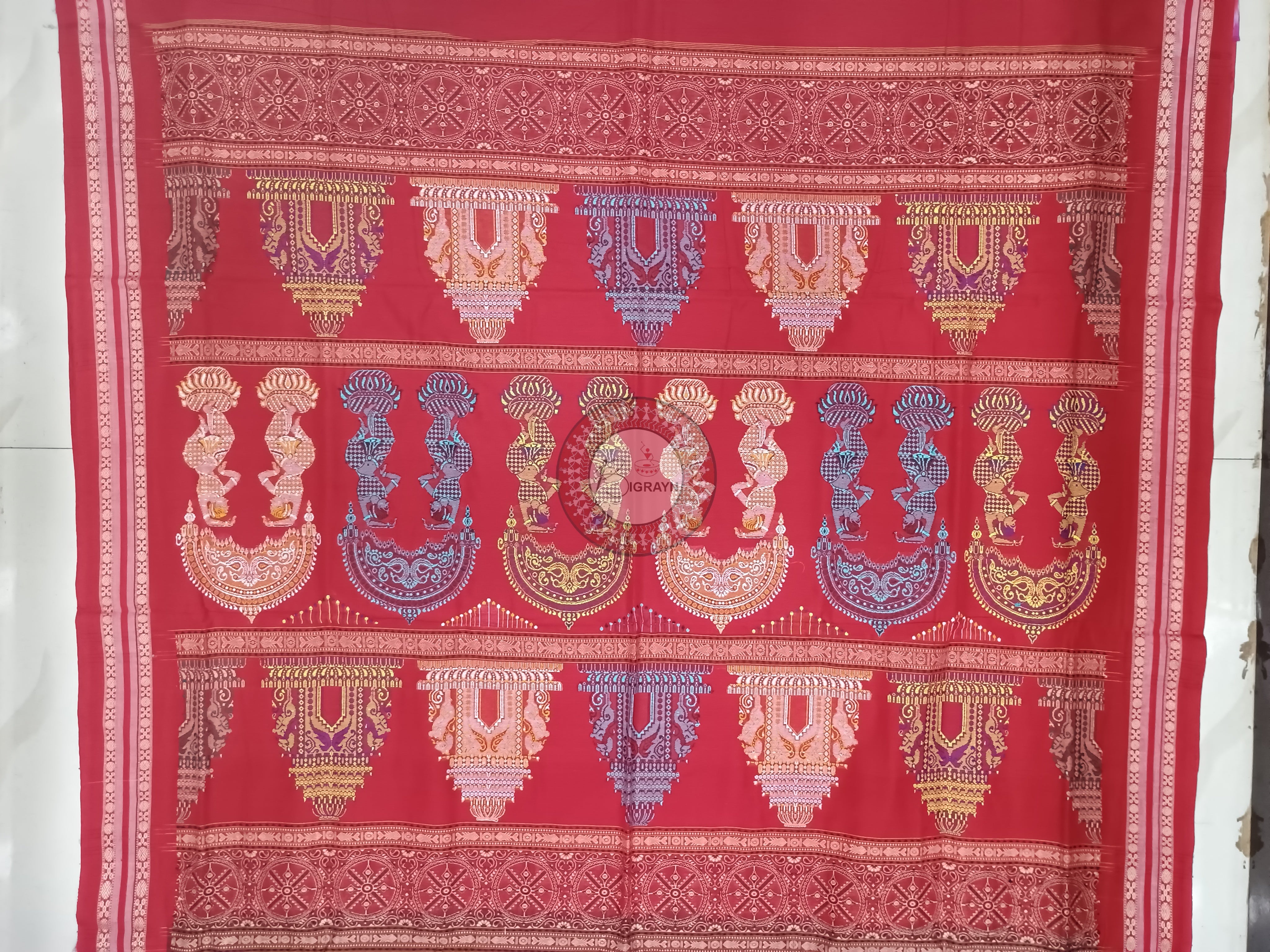 Navy Blue Maroon Bomkai konark Jaala Cotton Saree