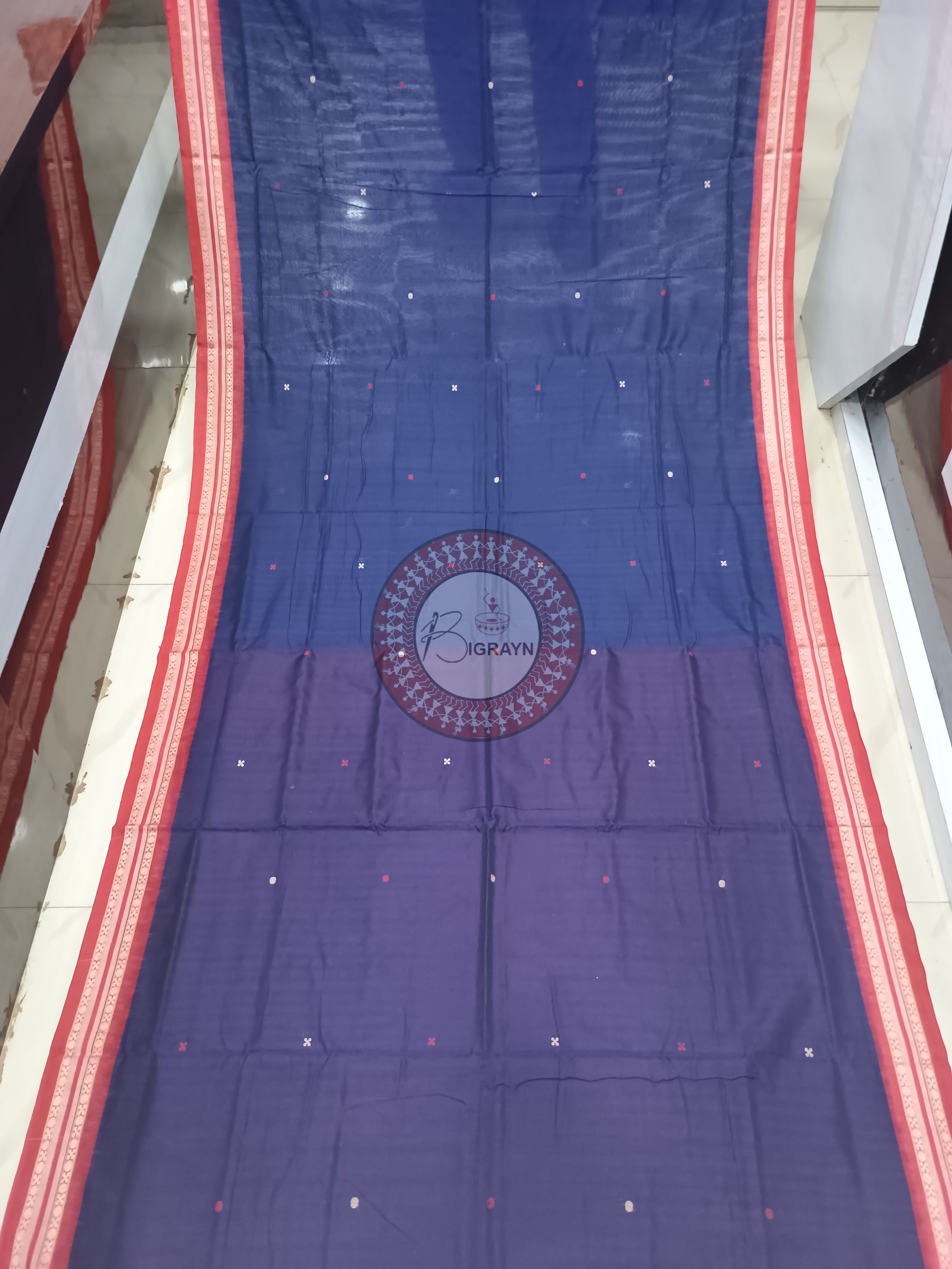 Navy Blue Maroon Bomkai konark Jaala Cotton Saree