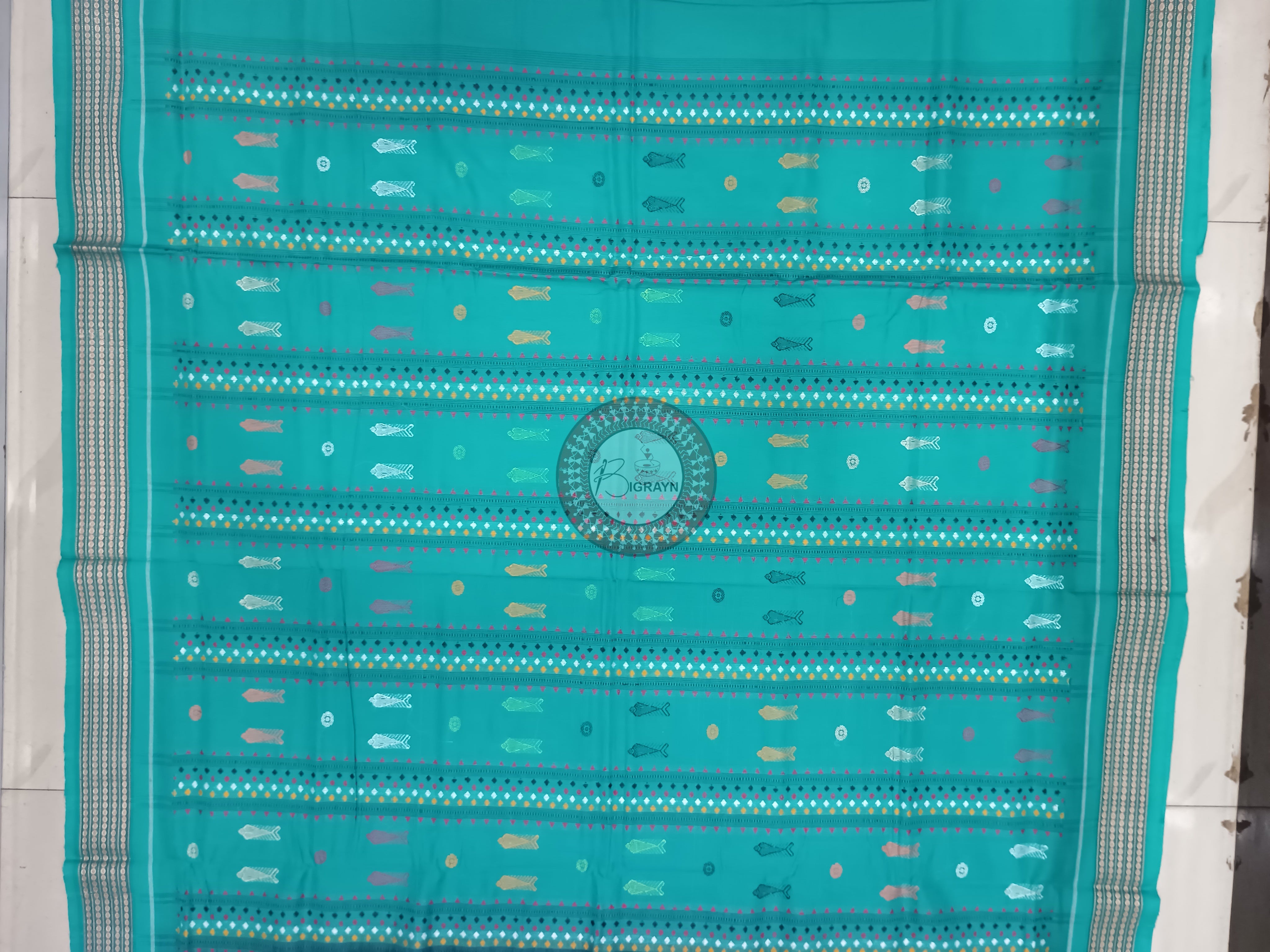 Black Sky Fish Buti Handloom Bomkai Cotton Saree