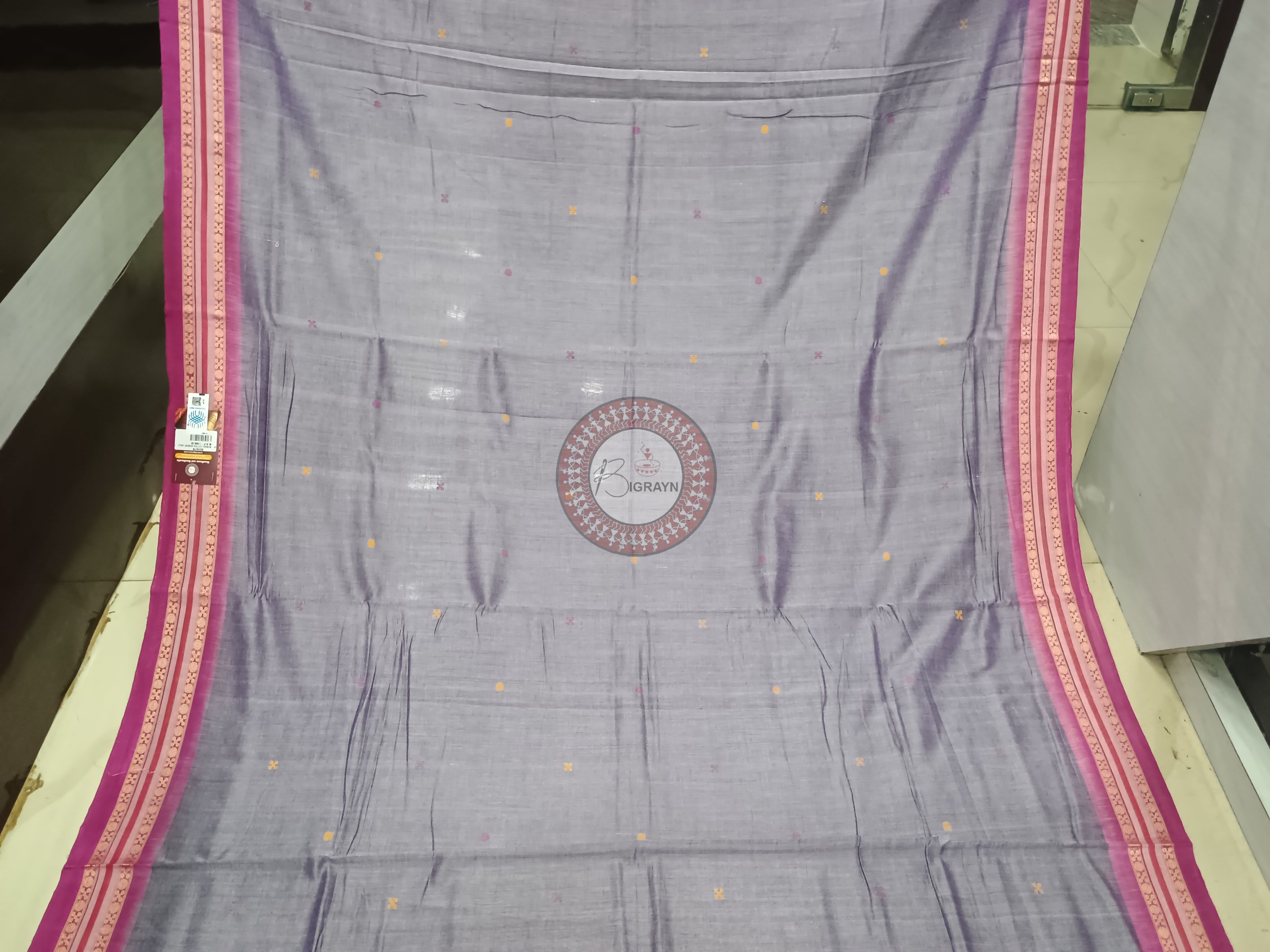 Grey Pink Konark Jaala Handloom Bomkai Cotton Saree