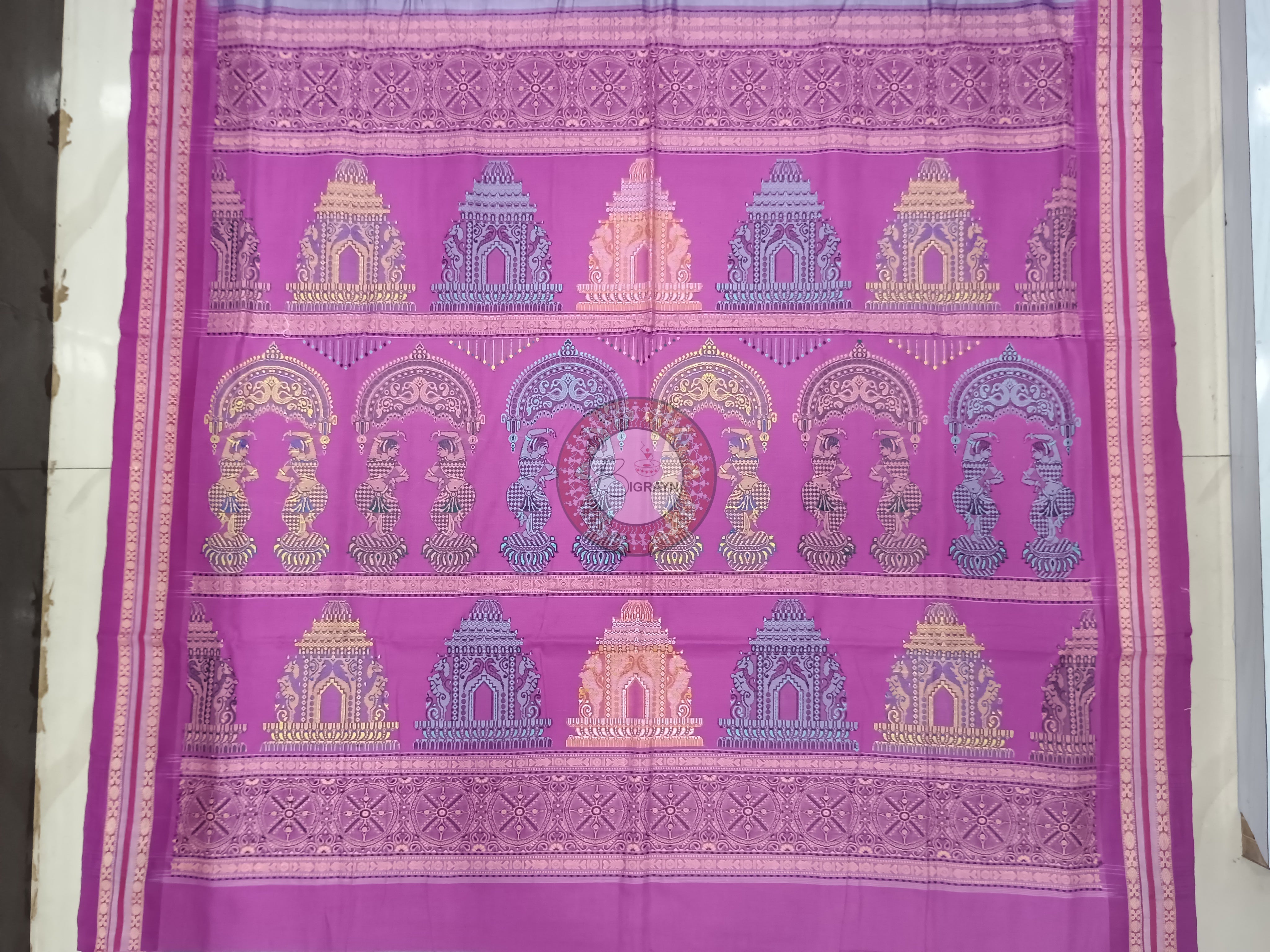 Grey Pink Konark Jaala Handloom Bomkai Cotton Saree