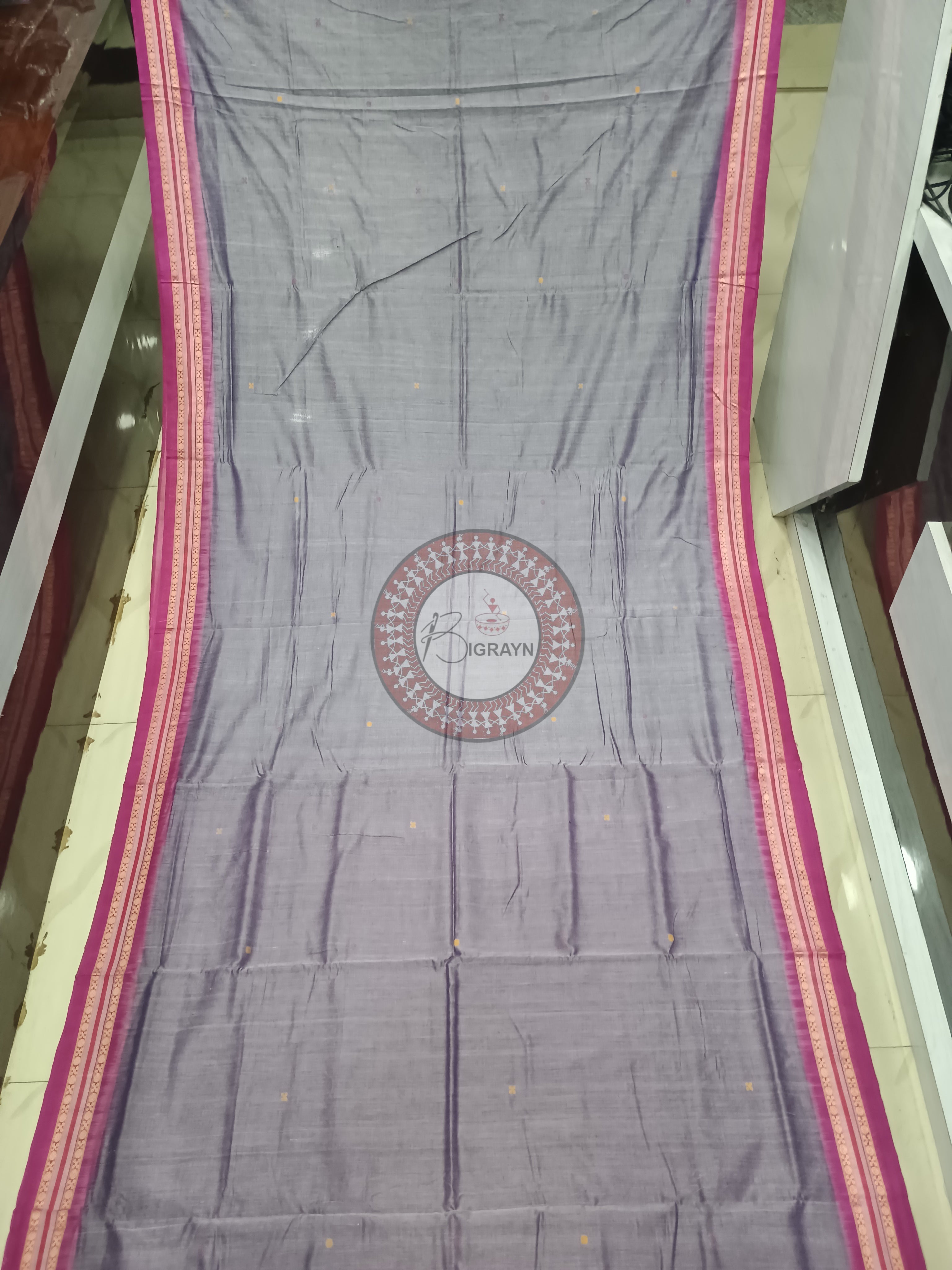 Grey Pink Konark Jaala Handloom Bomkai Cotton Saree