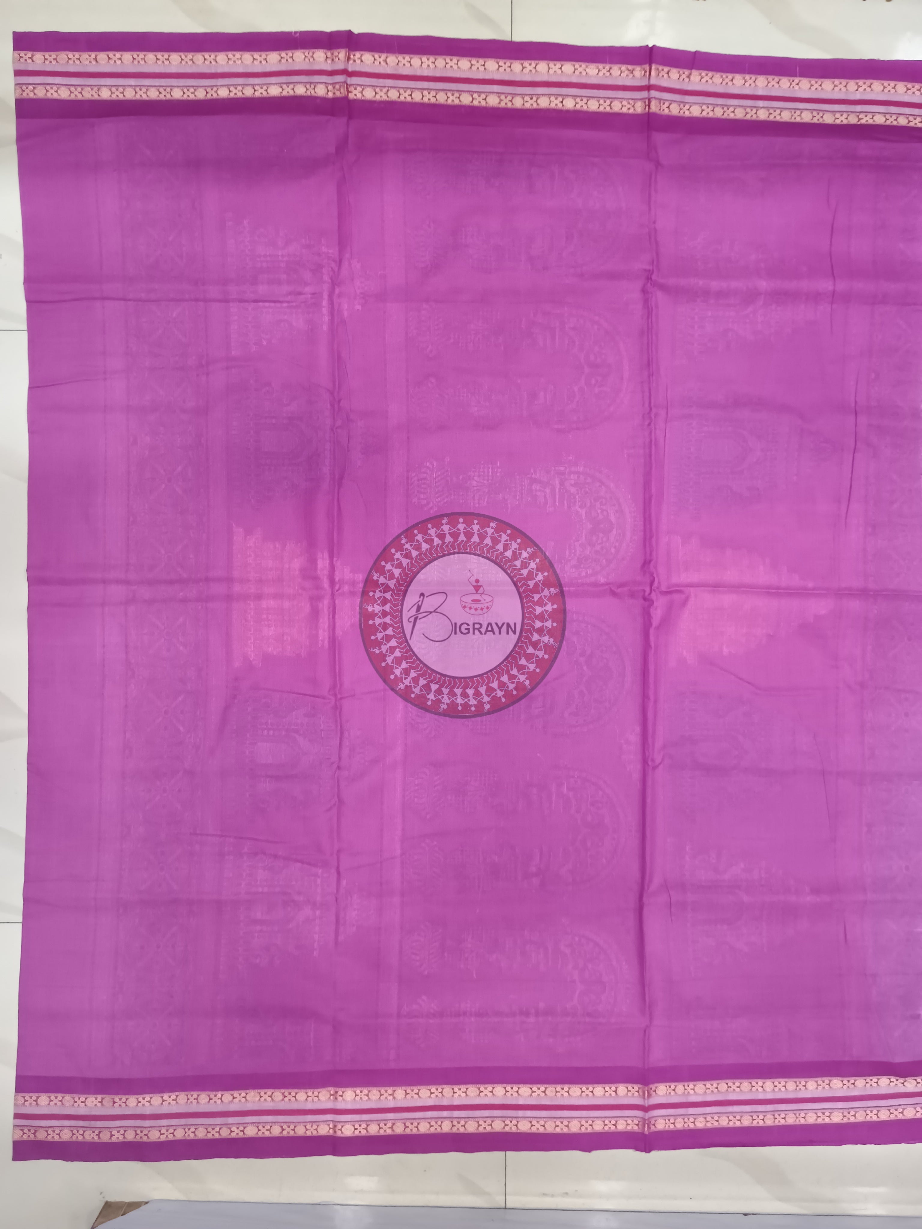 Grey Pink Konark Jaala Handloom Bomkai Cotton Saree