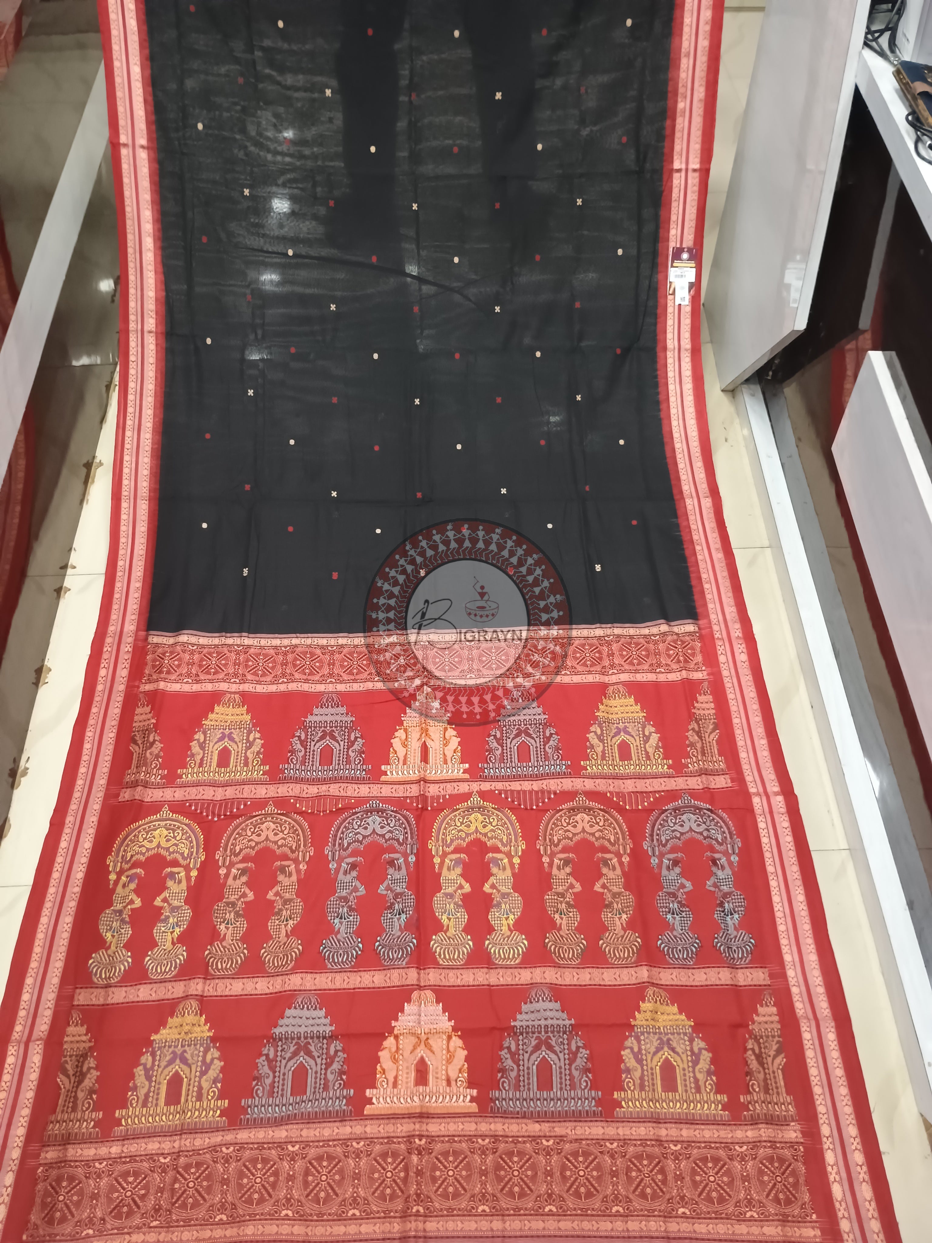 Black Maroon Konark Jaala Handloom Bomkai Cotton Saree