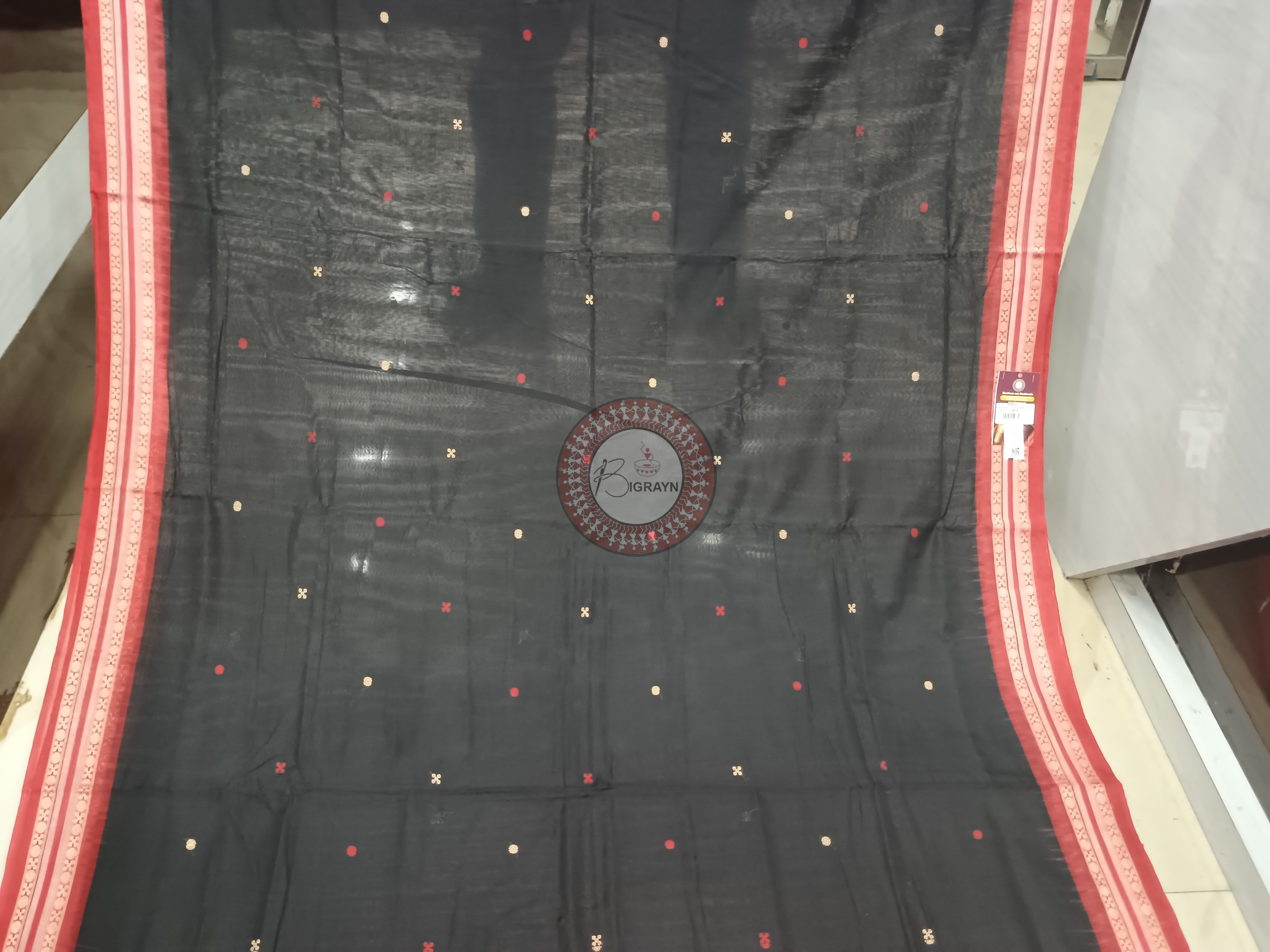 Black Maroon Konark Jaala Handloom Bomkai Cotton Saree