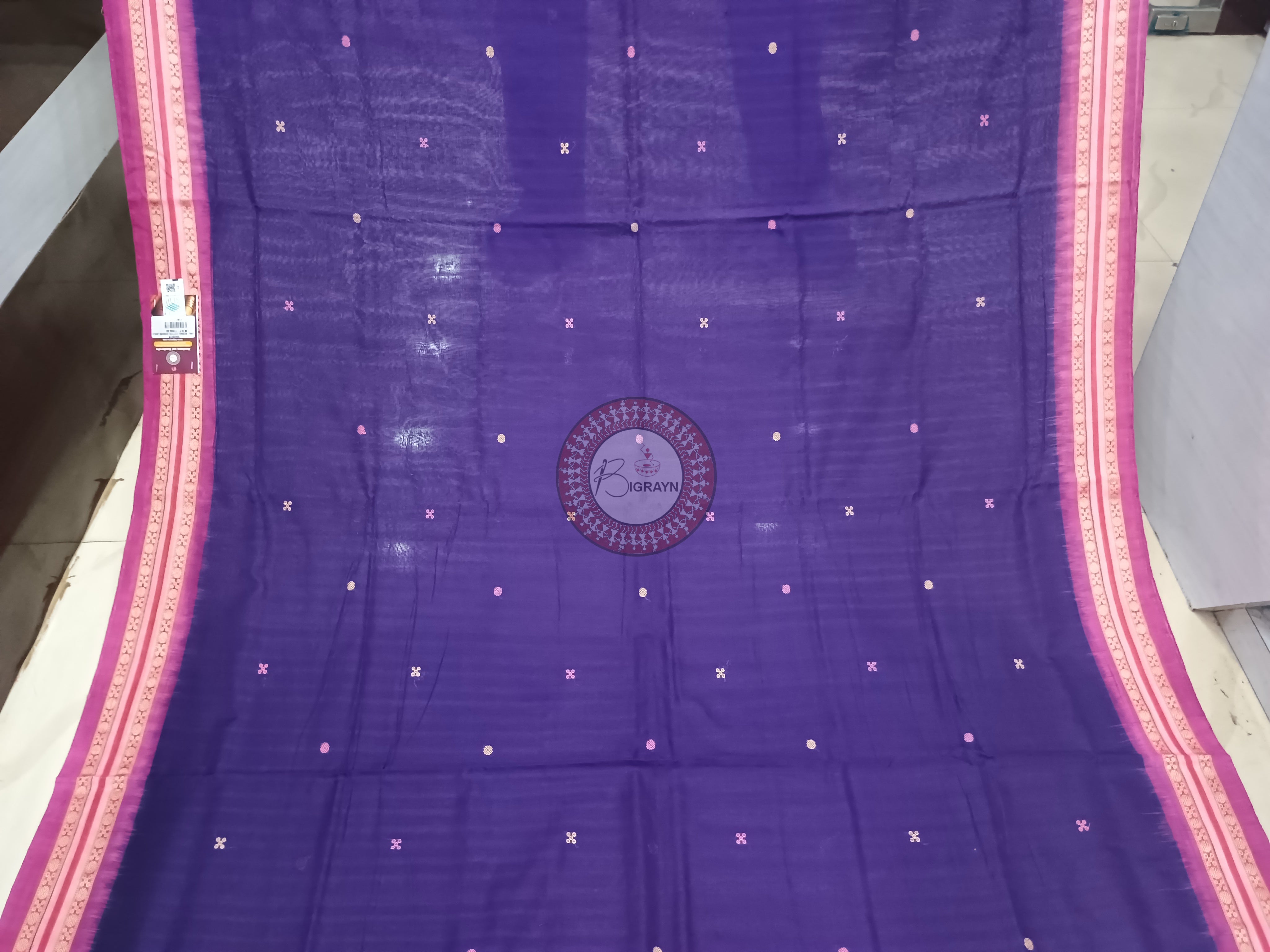 Navy Blue Pink Konark Jaala Handloom Bomkai Cotton Saree