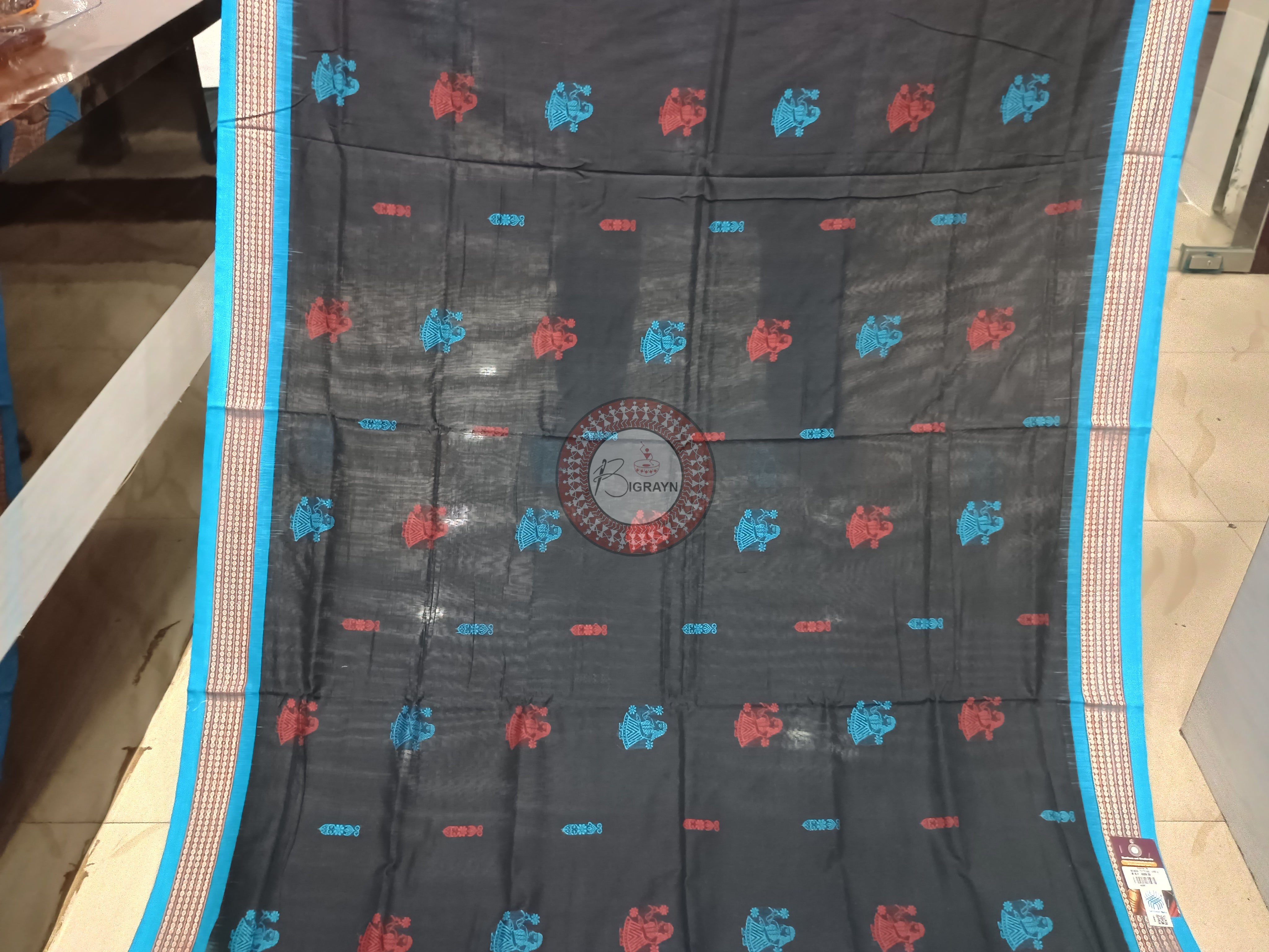 Black Sea Green Doll Handloom Bomkai Cotton Saree