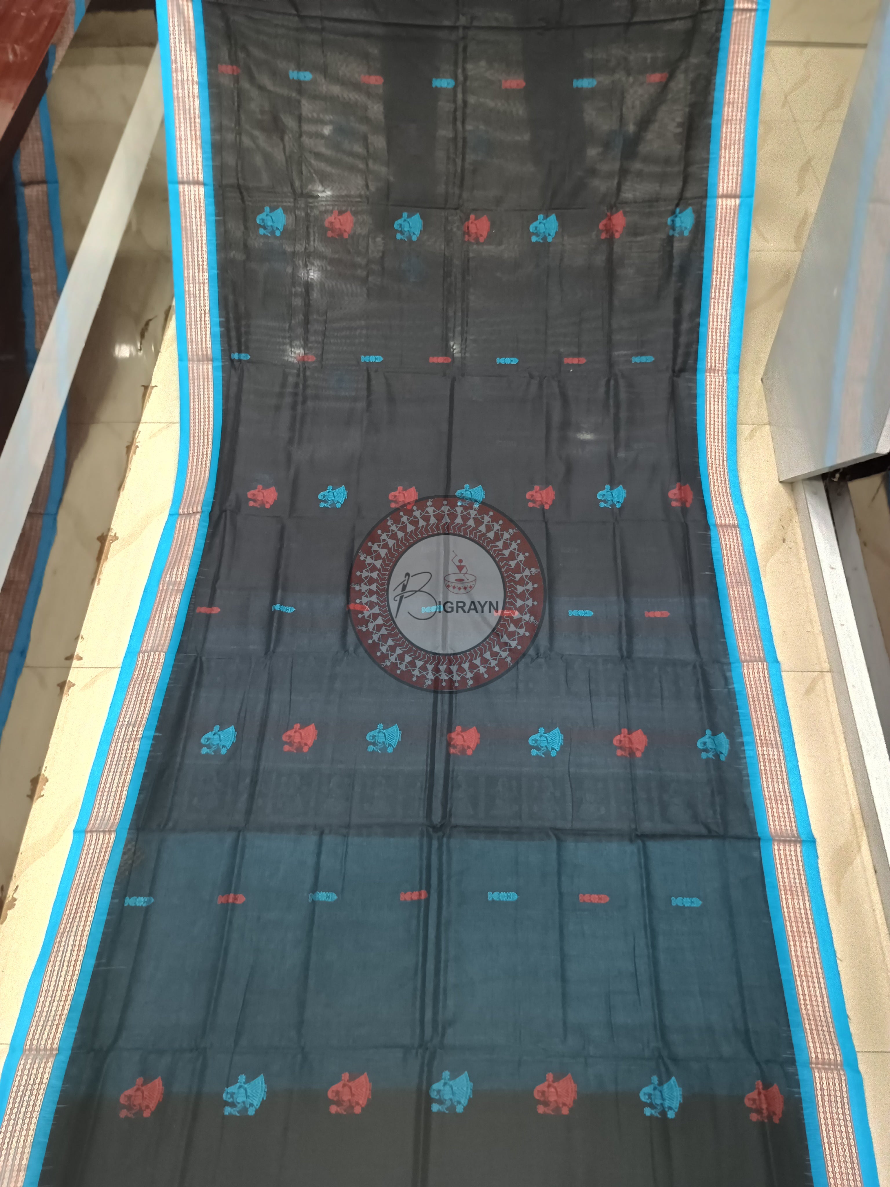 Black Sea Green Doll Handloom Bomkai Cotton Saree