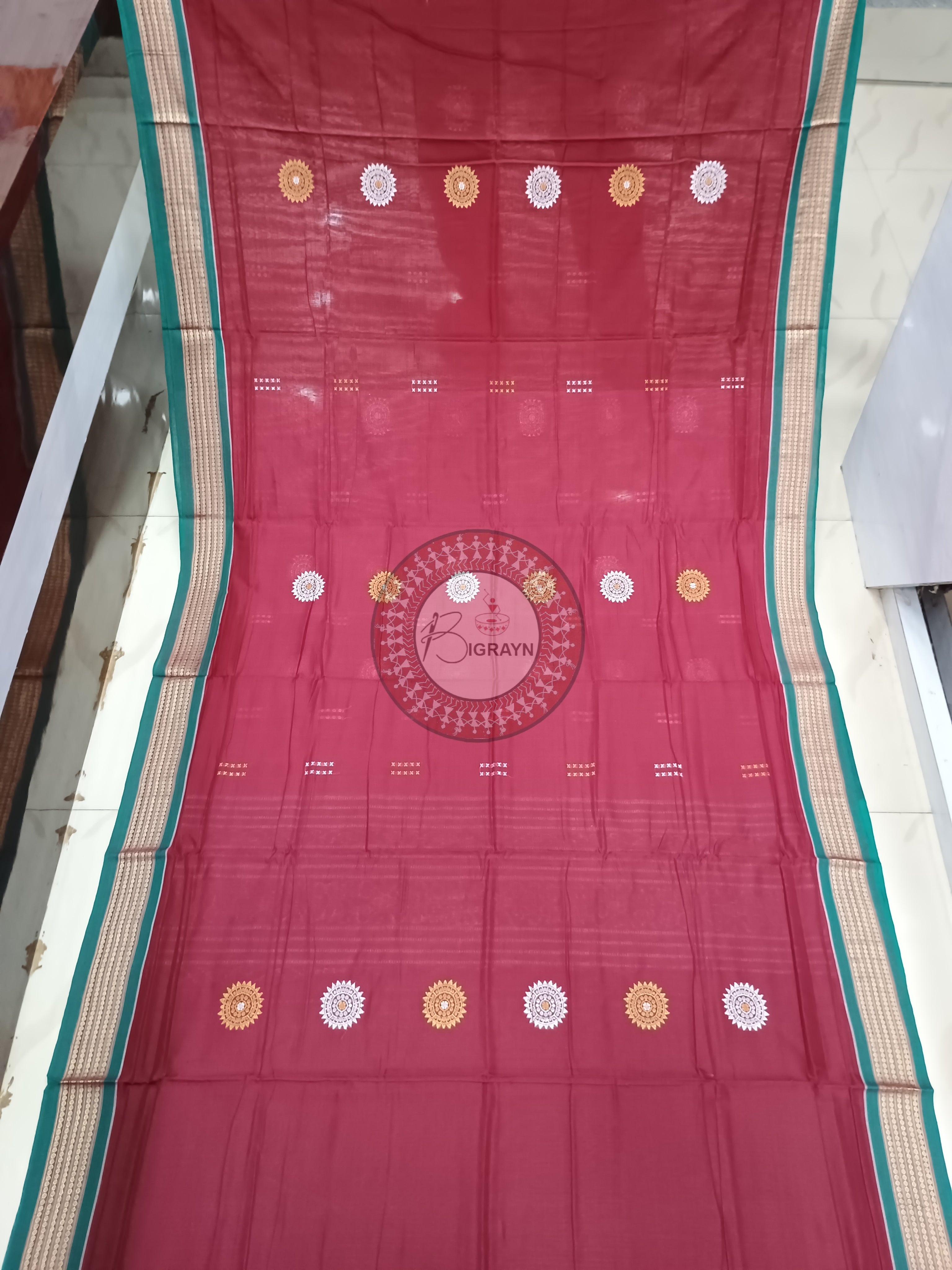 Maroon Multicolor Flower Handloom Sambalpuri Cotton Saree