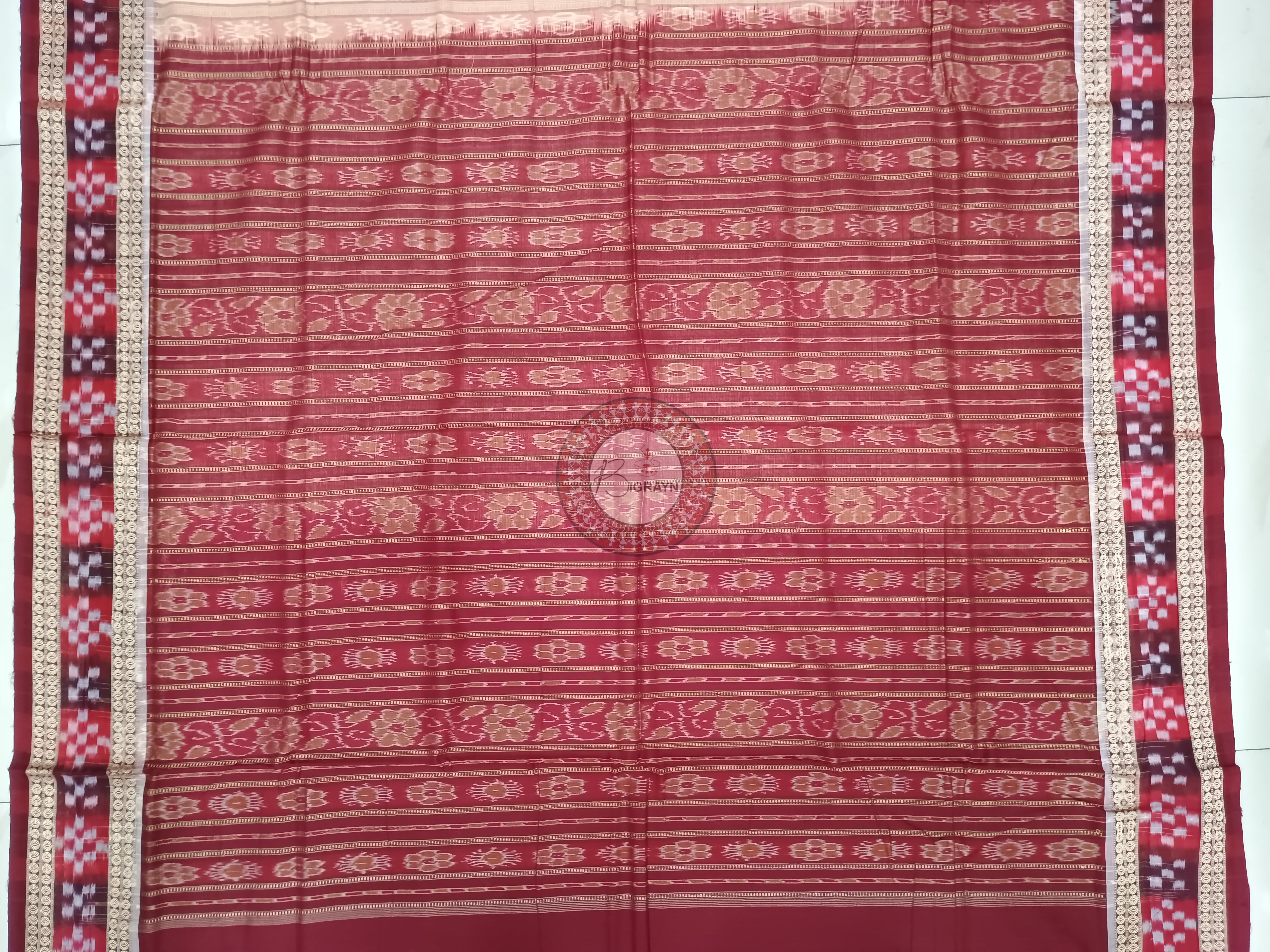 Cream Maroon Pasapali border Handloom Sambalpuri Cotton Saree