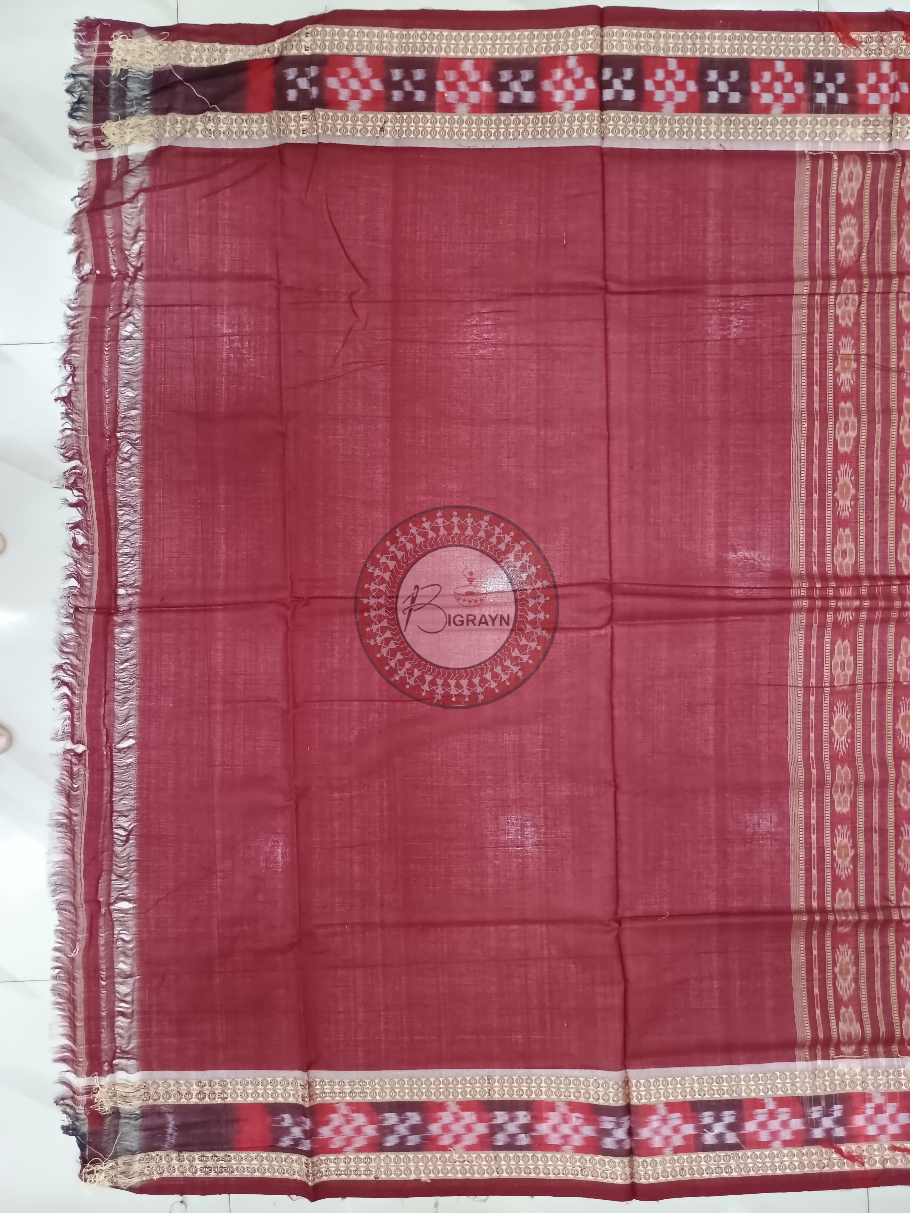 Cream Maroon Pasapali border Handloom Sambalpuri Cotton Saree