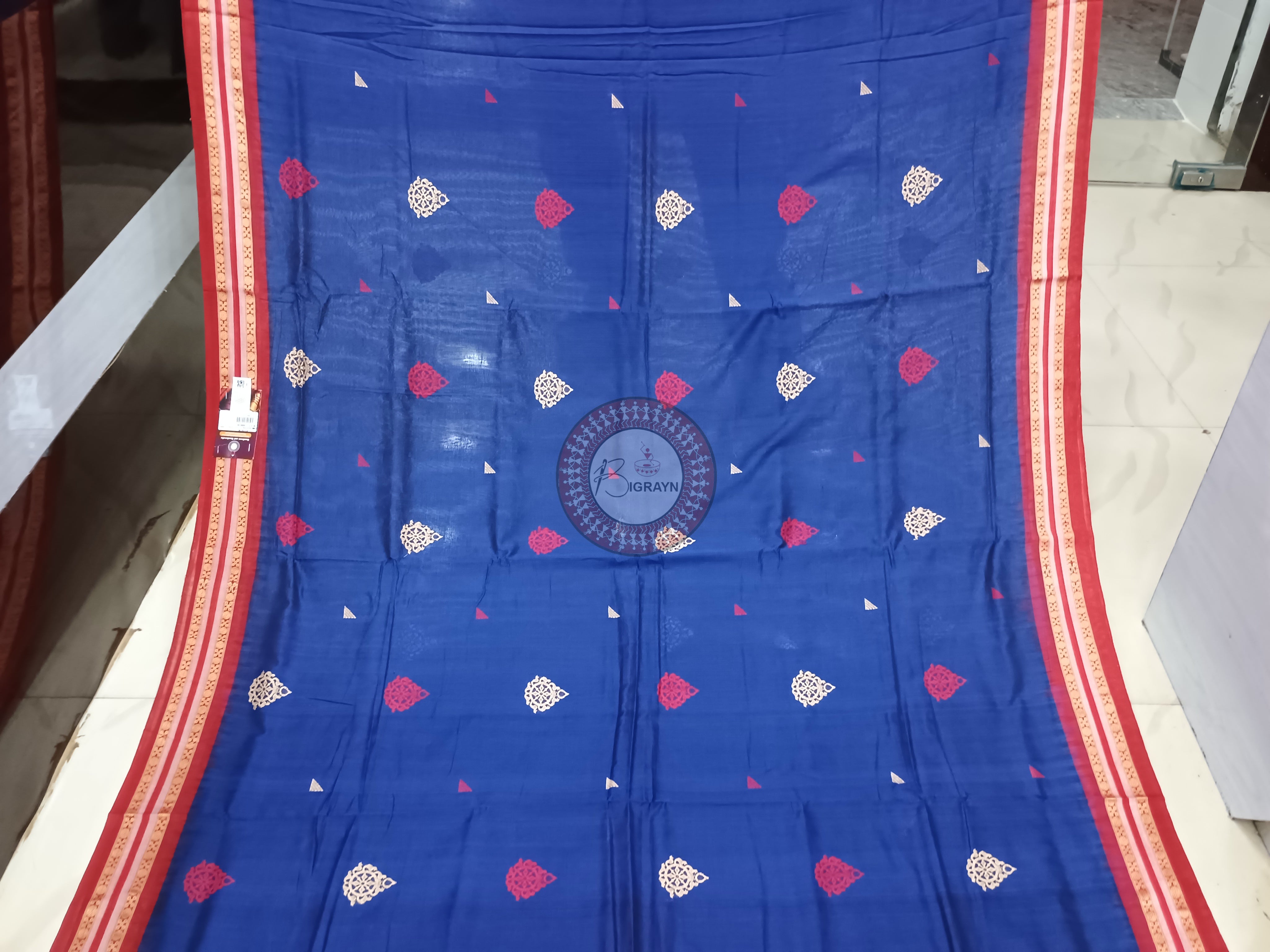 Navy Blue Maroon Sri Mandira Handloom Sambalpuri Cotton Saree
