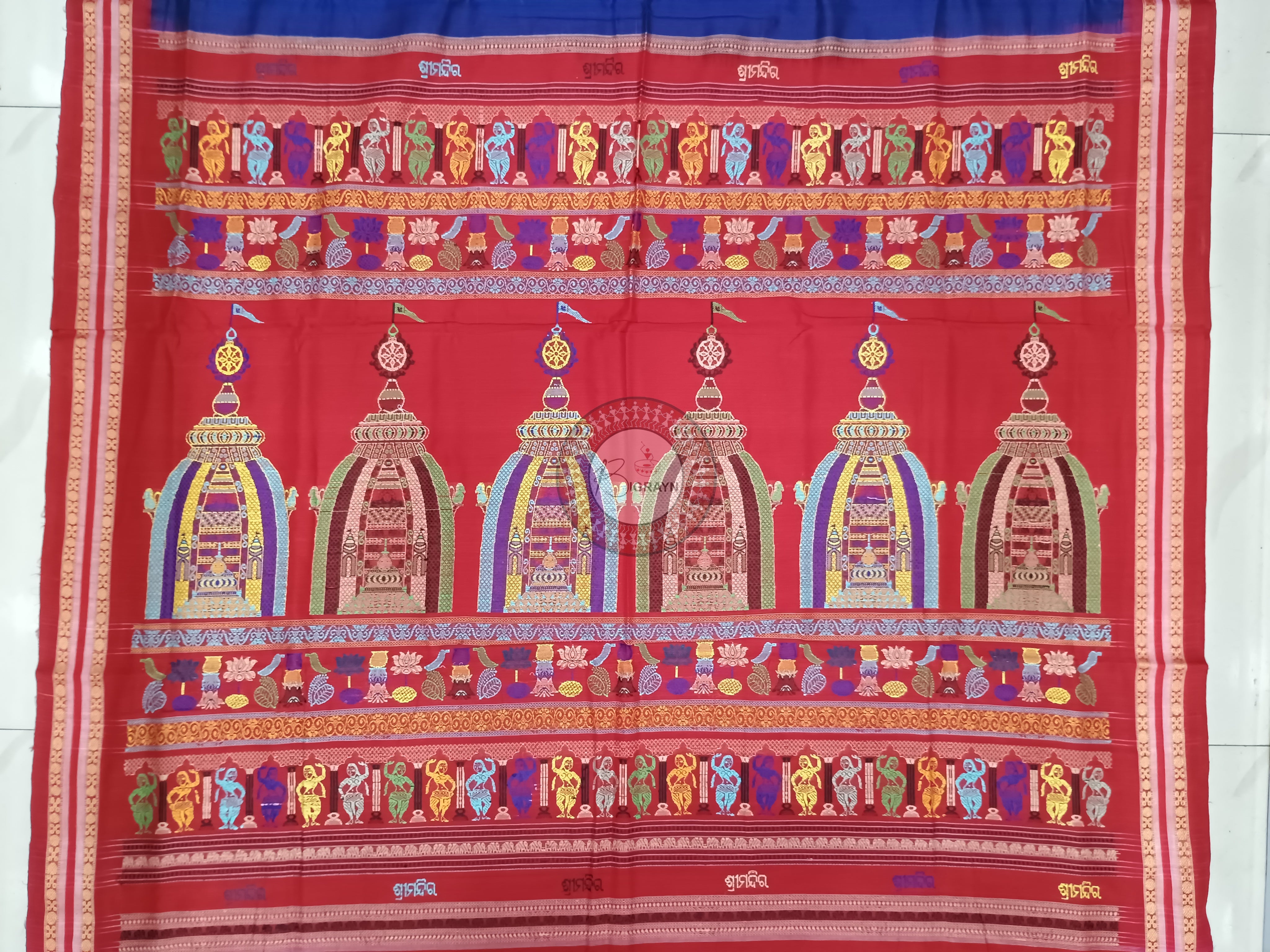 Navy Blue Maroon Sri Mandira Handloom Sambalpuri Cotton Saree