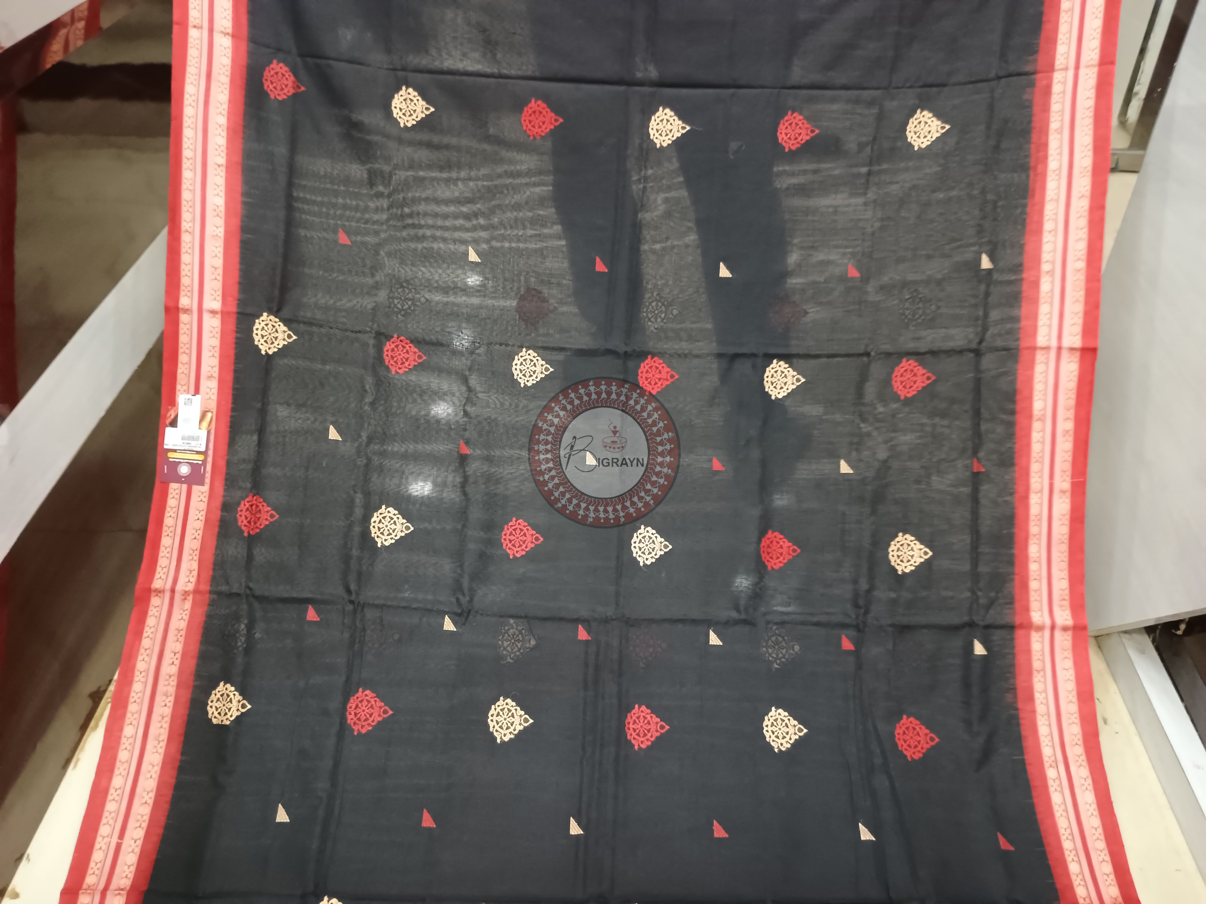 Black Maroon Sri Mandira Handloom Sambalpuri Cotton Saree