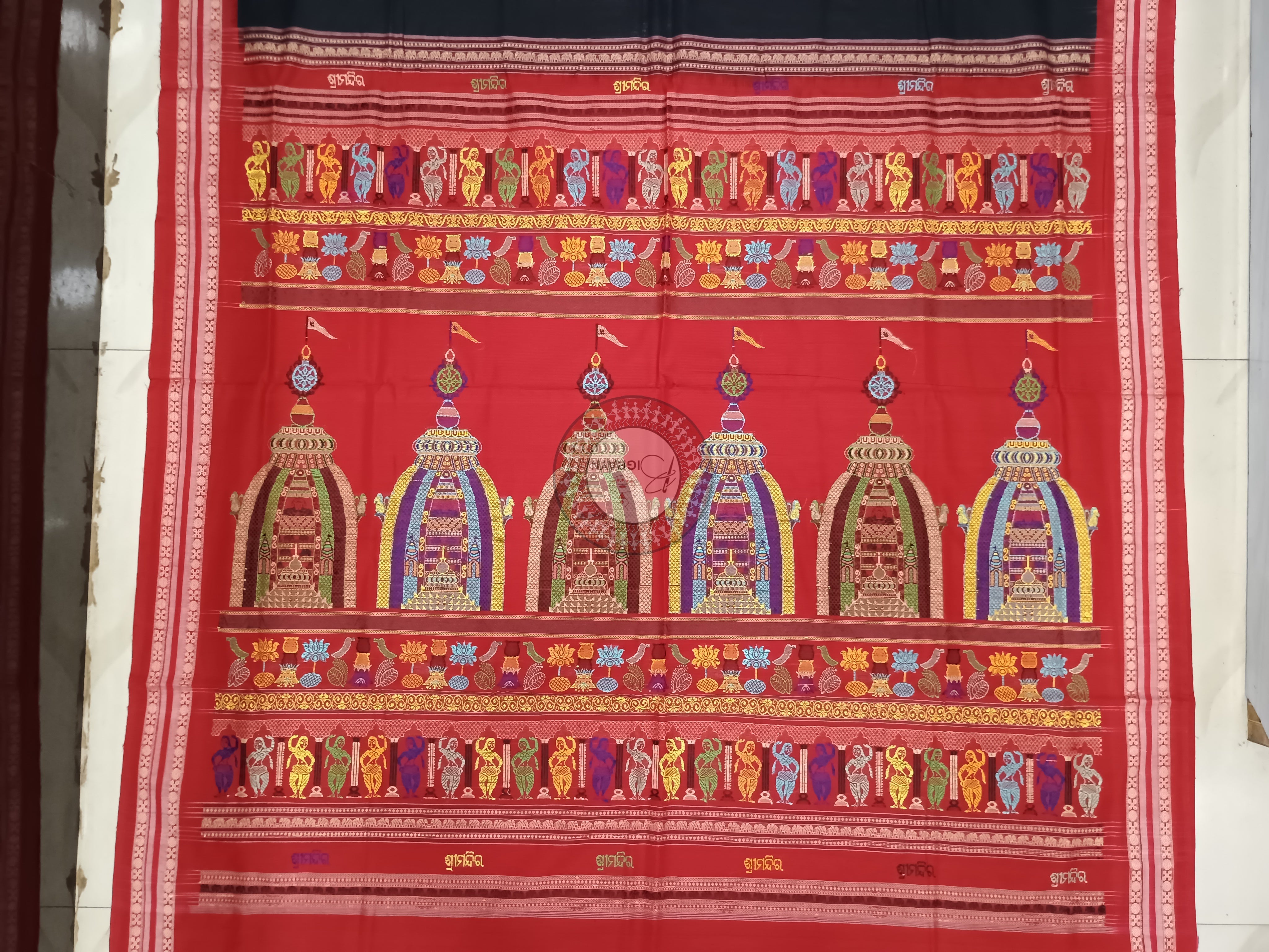Black Maroon Sri Mandira Handloom Sambalpuri Cotton Saree