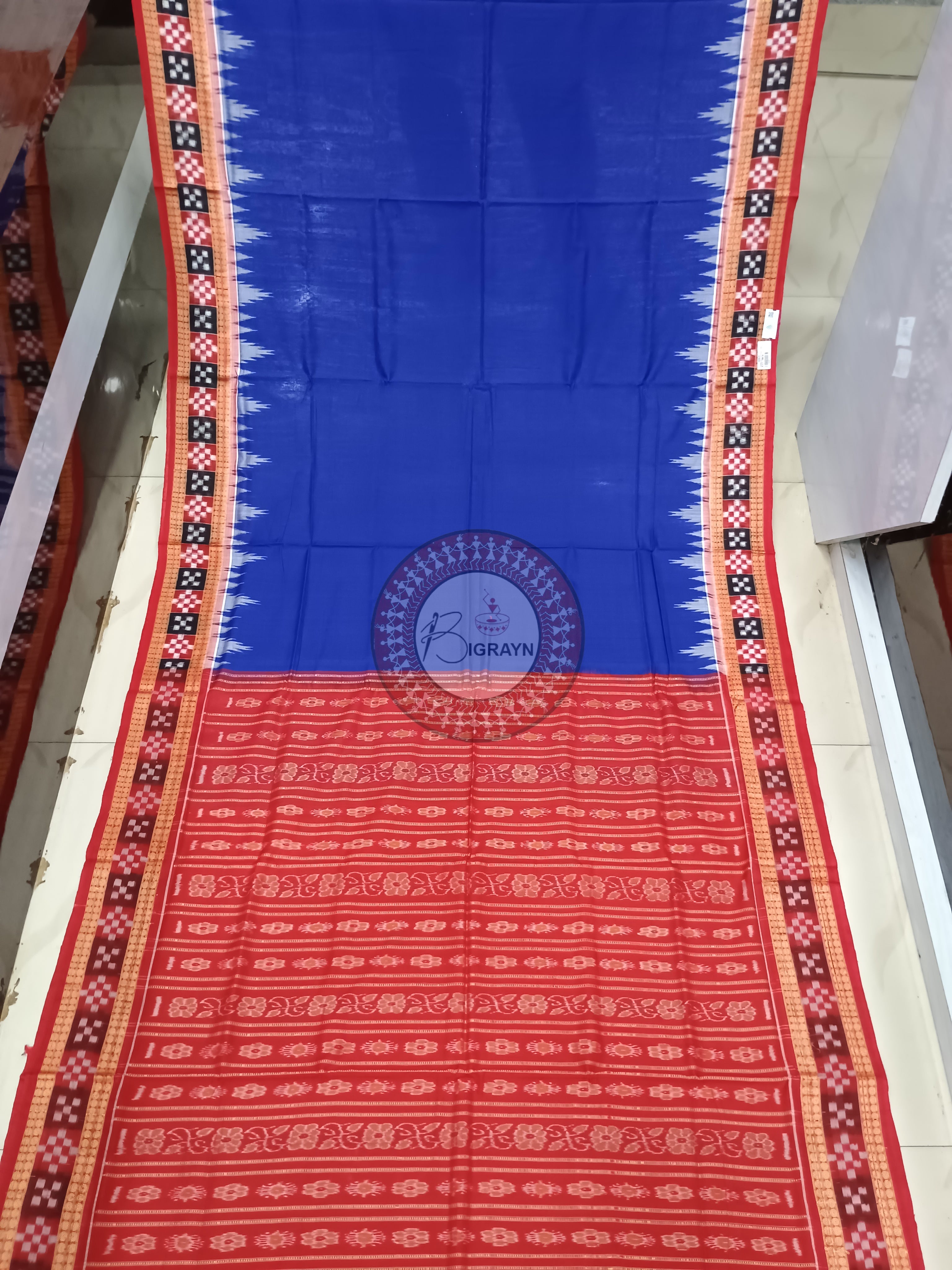 Blue Maroon Pasapali Border Handloom Sambalpuri Cotton Saree