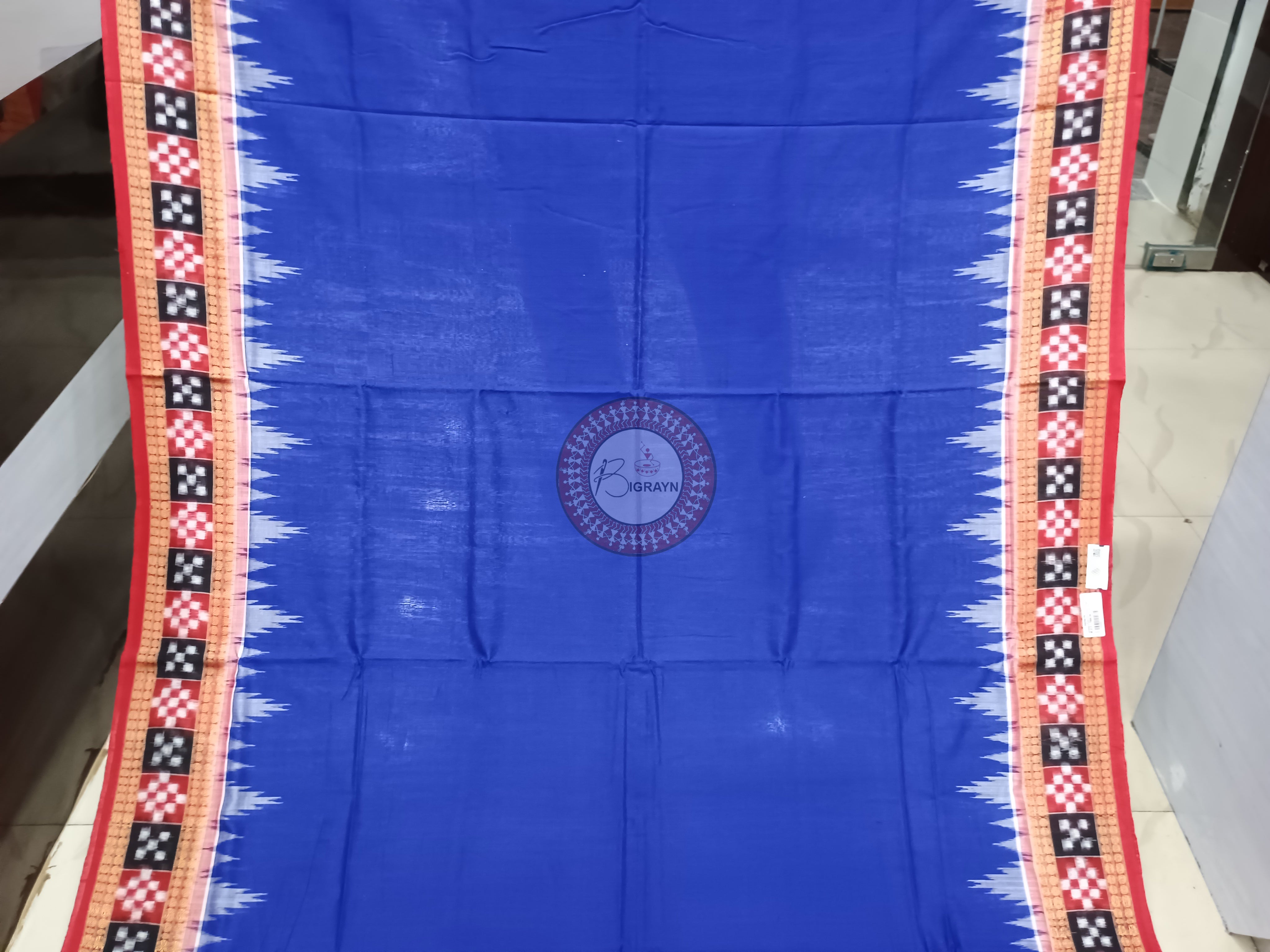 Blue Maroon Pasapali Border Handloom Sambalpuri Cotton Saree