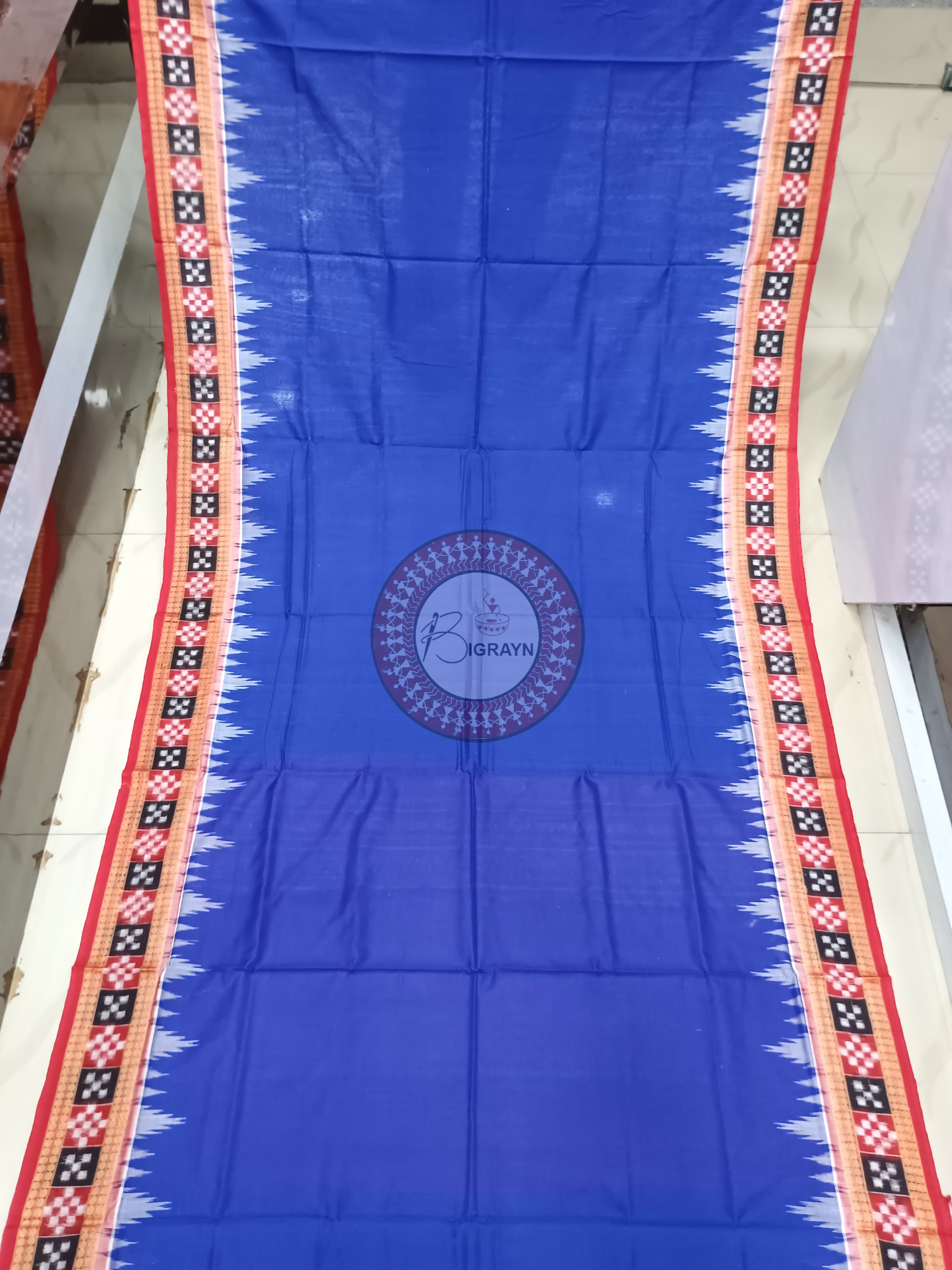 Blue Maroon Pasapali Border Handloom Sambalpuri Cotton Saree