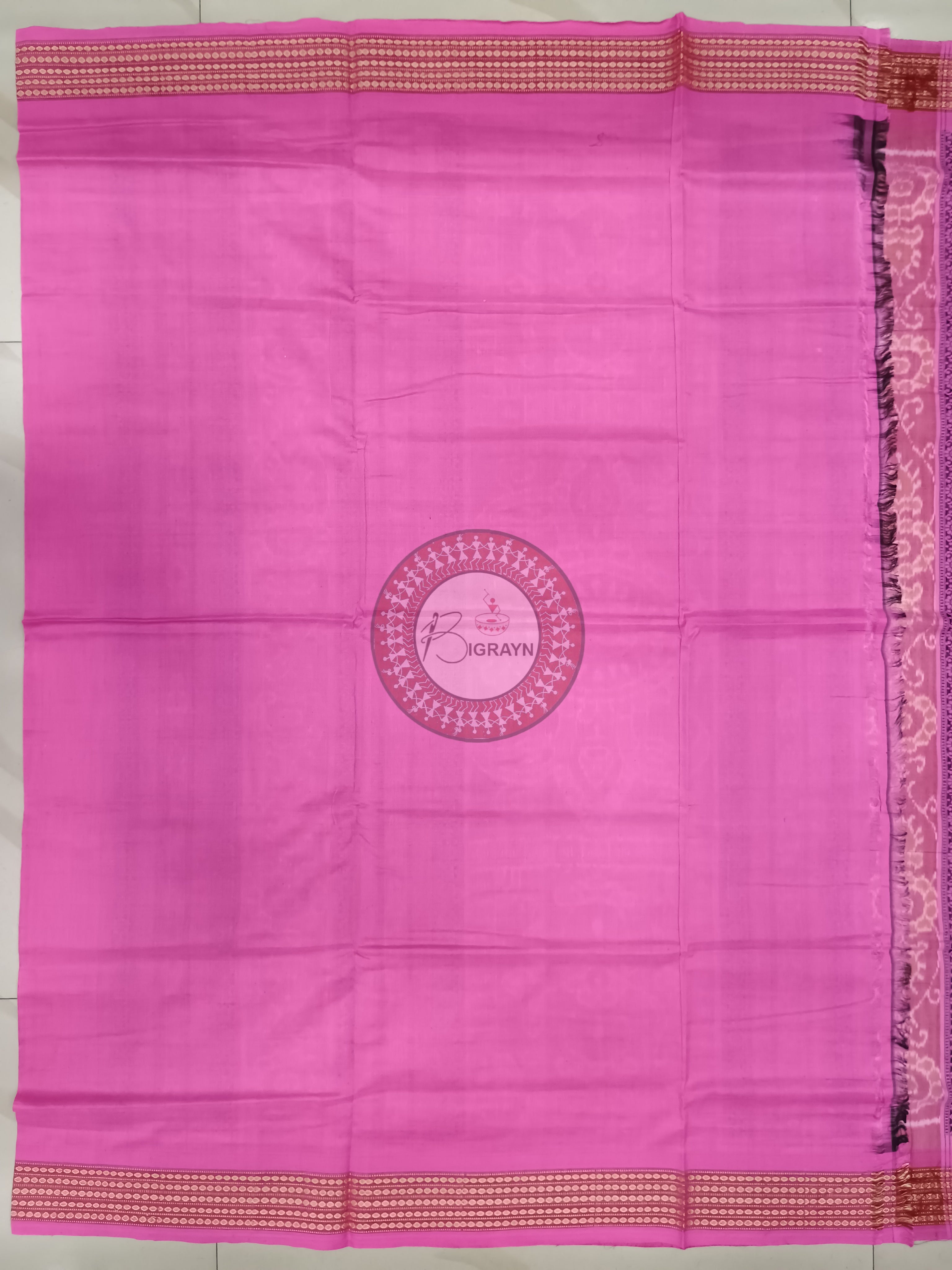 Black Pink Flower Handloom Bomkai Cotton Saree