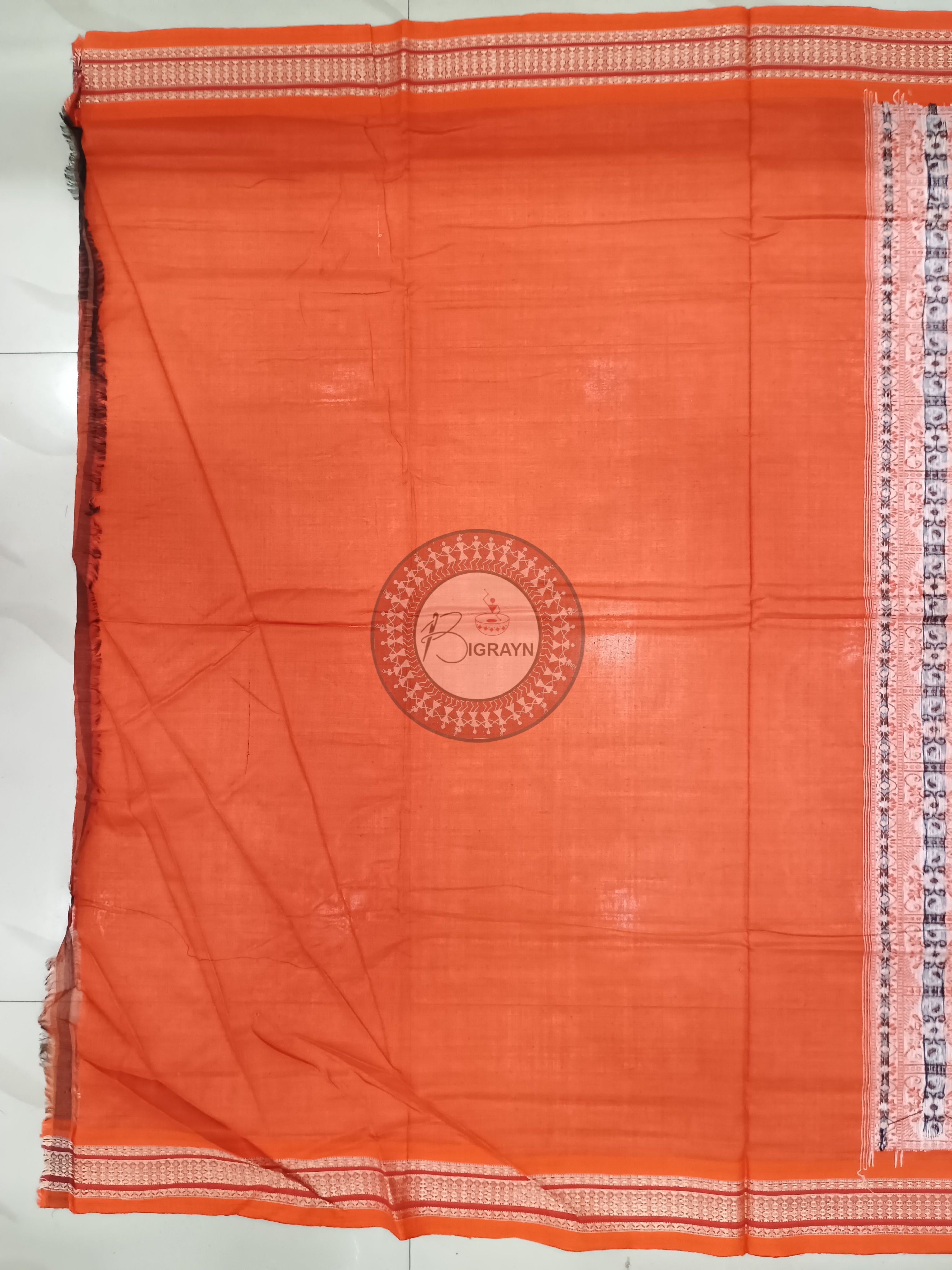 Black Orange Buti Handloom Bomkai Cotton Saree