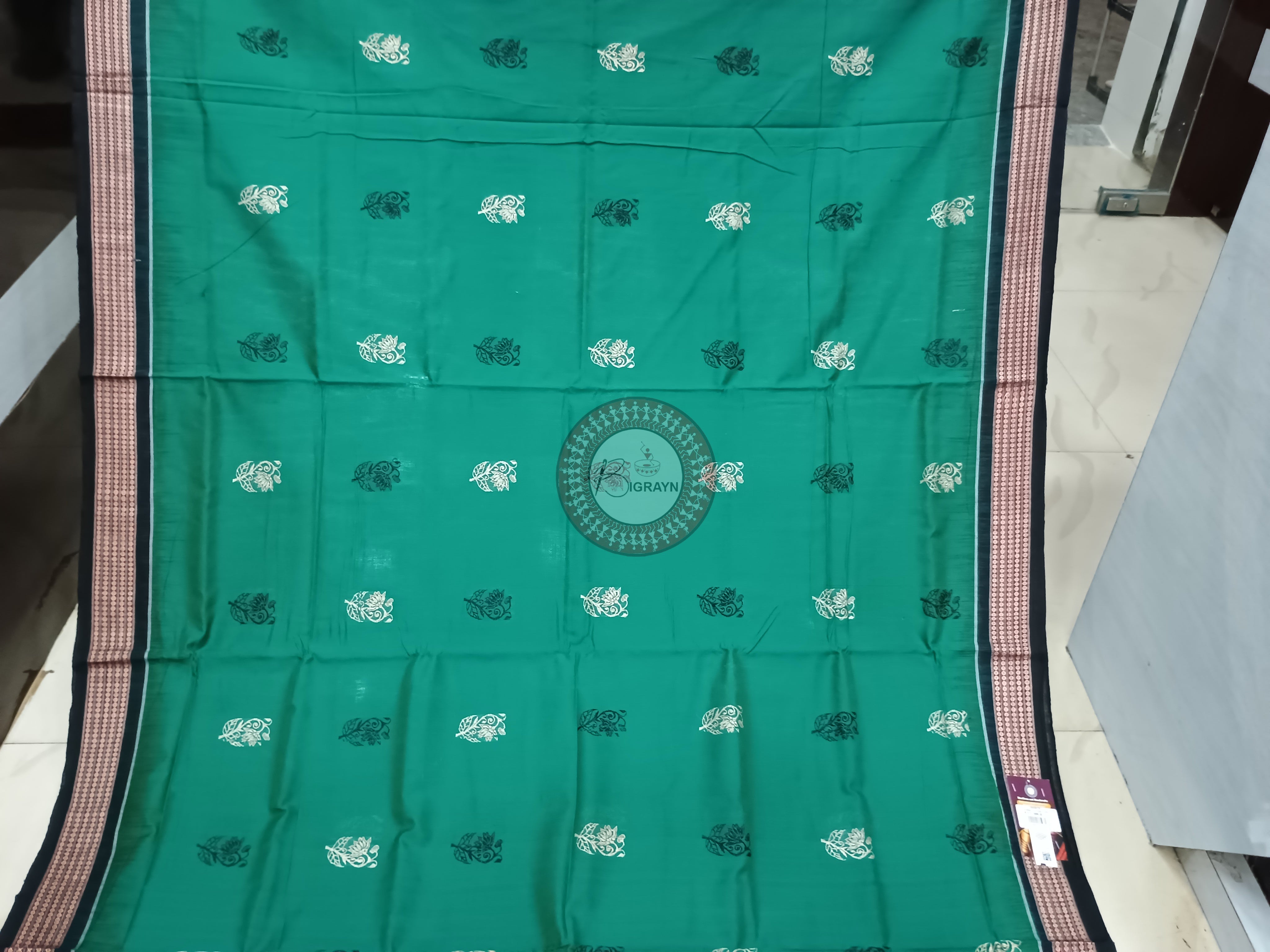 Bottle Green Black Handloom Bomkai Cotton Saree