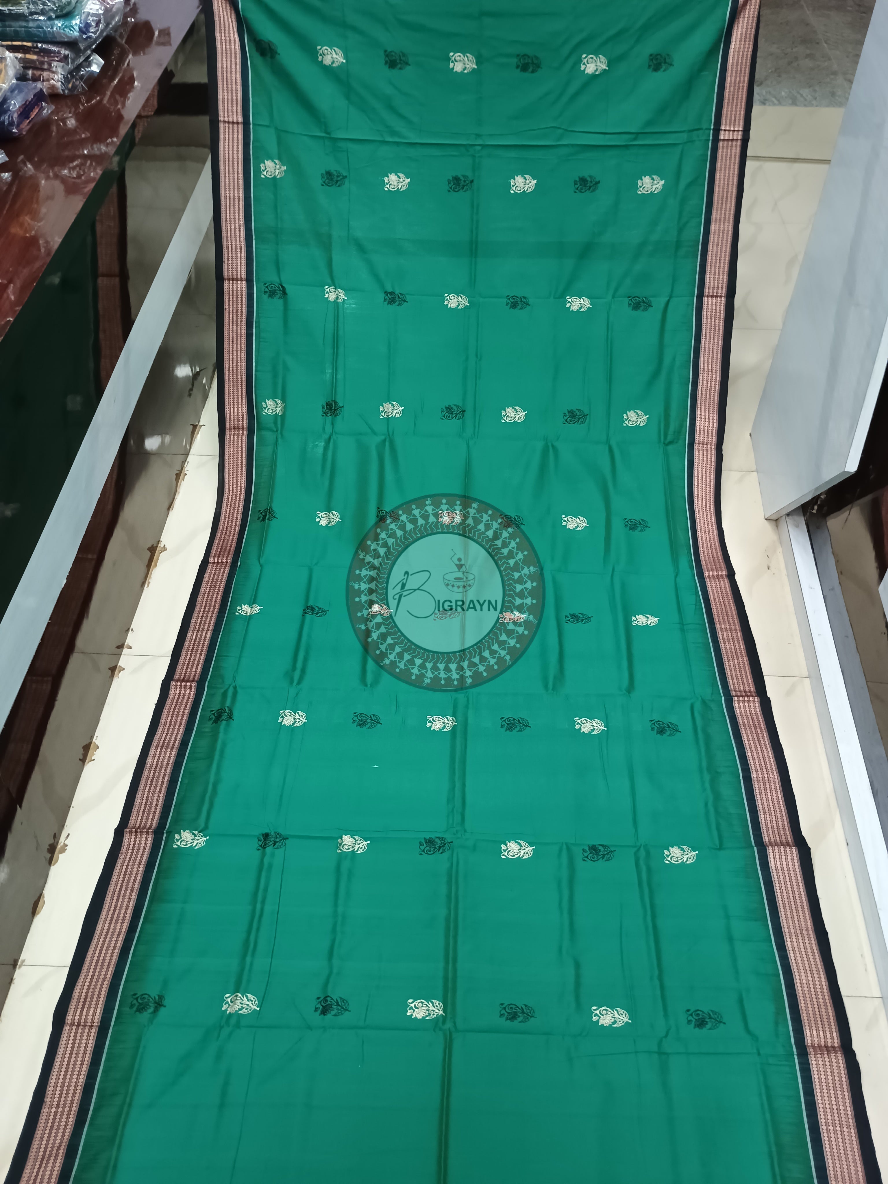 Bottle Green Black Handloom Bomkai Cotton Saree