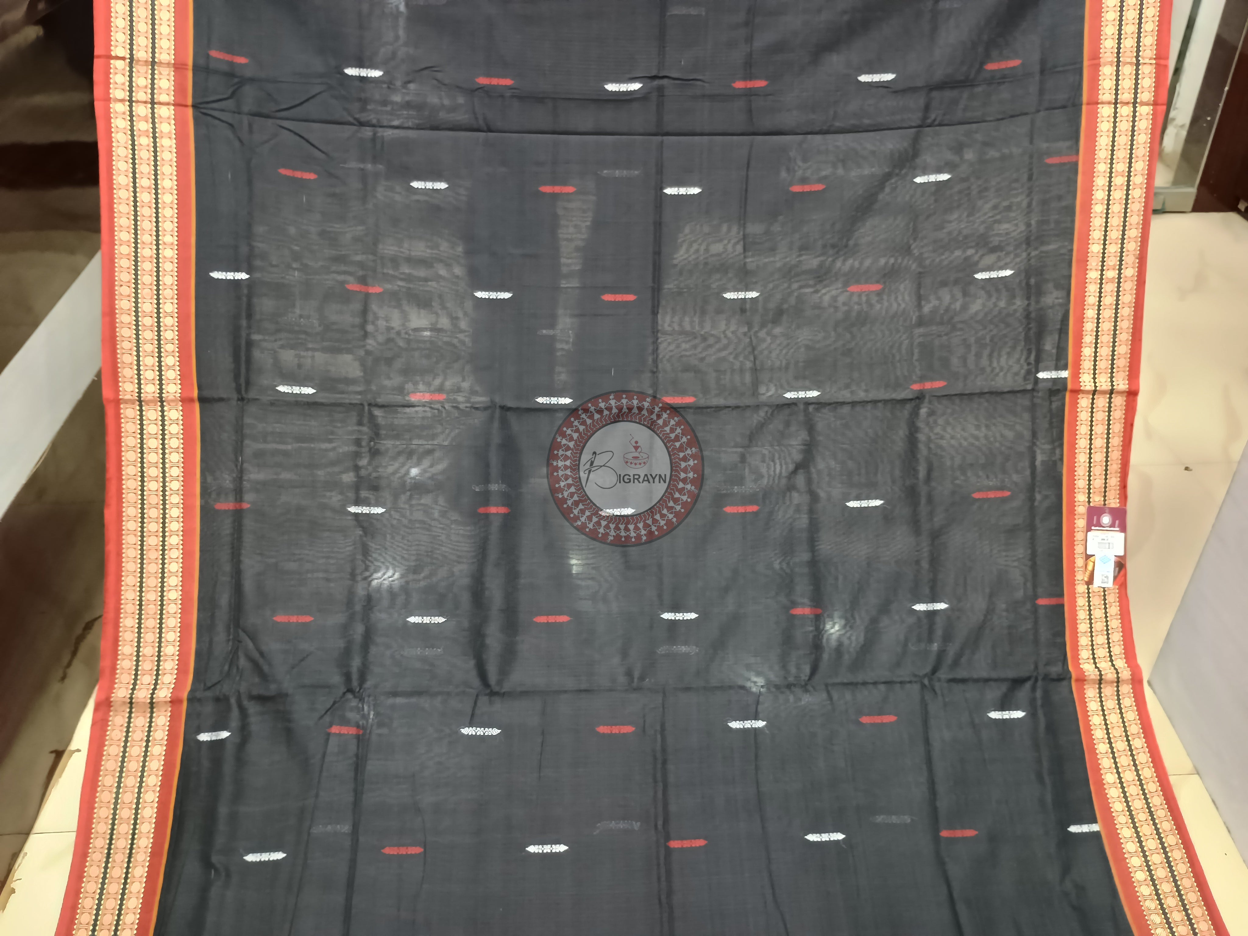 Black Maroon Handloom Bomkai Cotton Saree