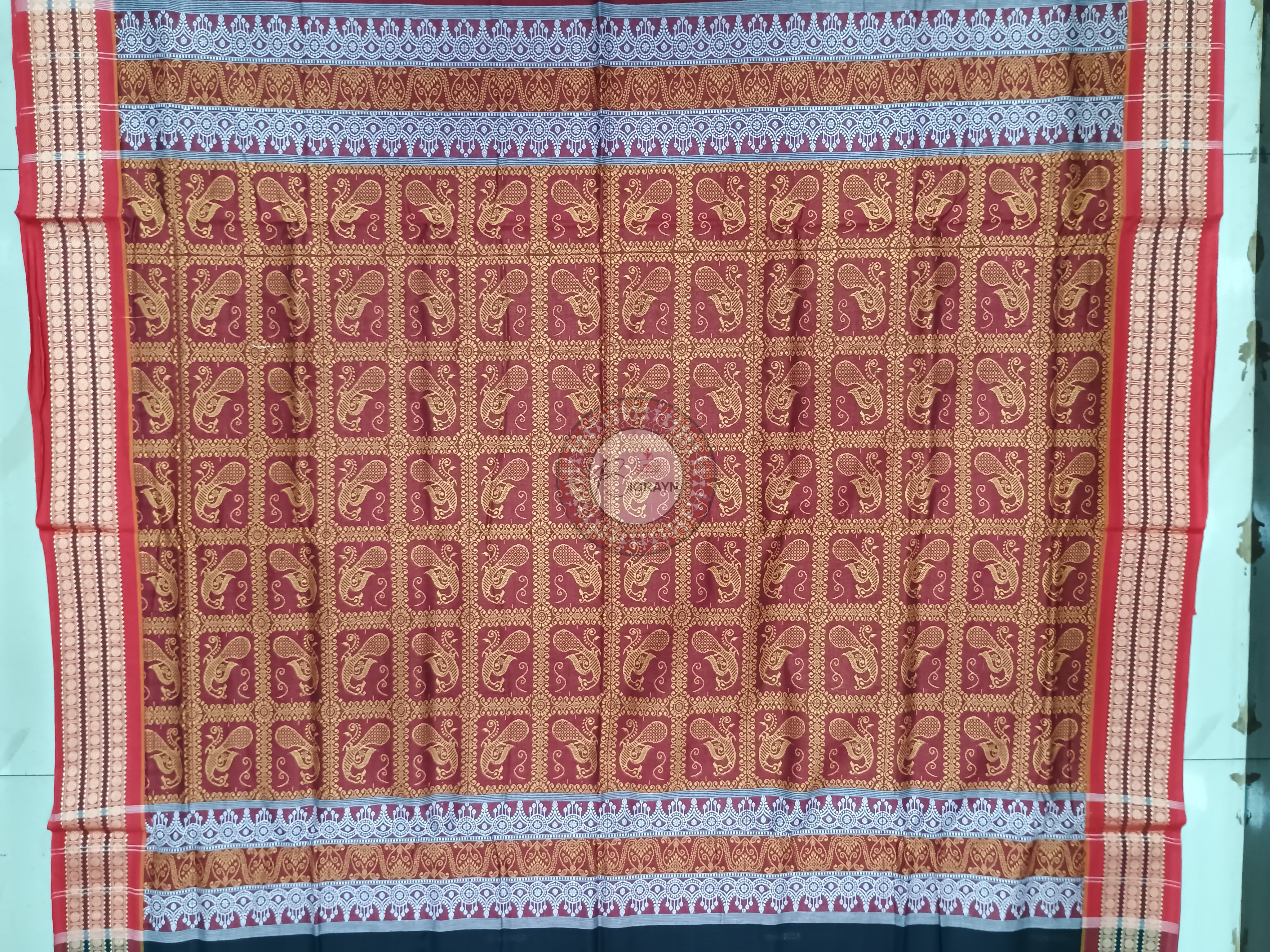 Black Maroon Handloom Bomkai Cotton Saree