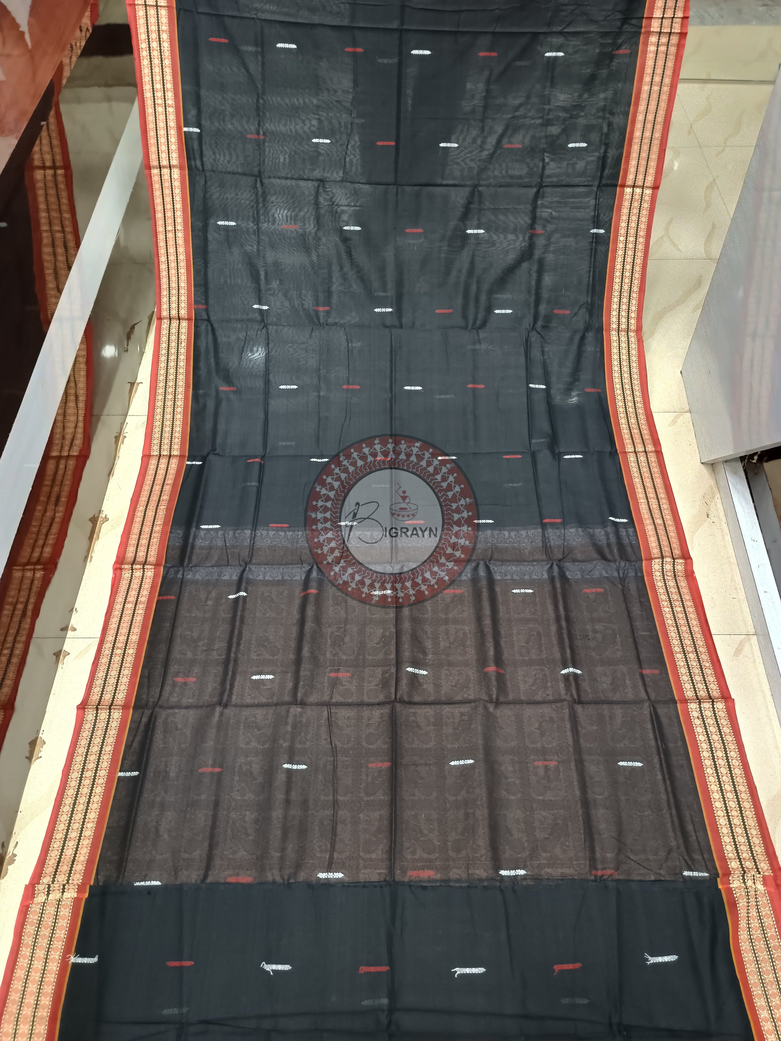 Black Maroon Handloom Bomkai Cotton Saree