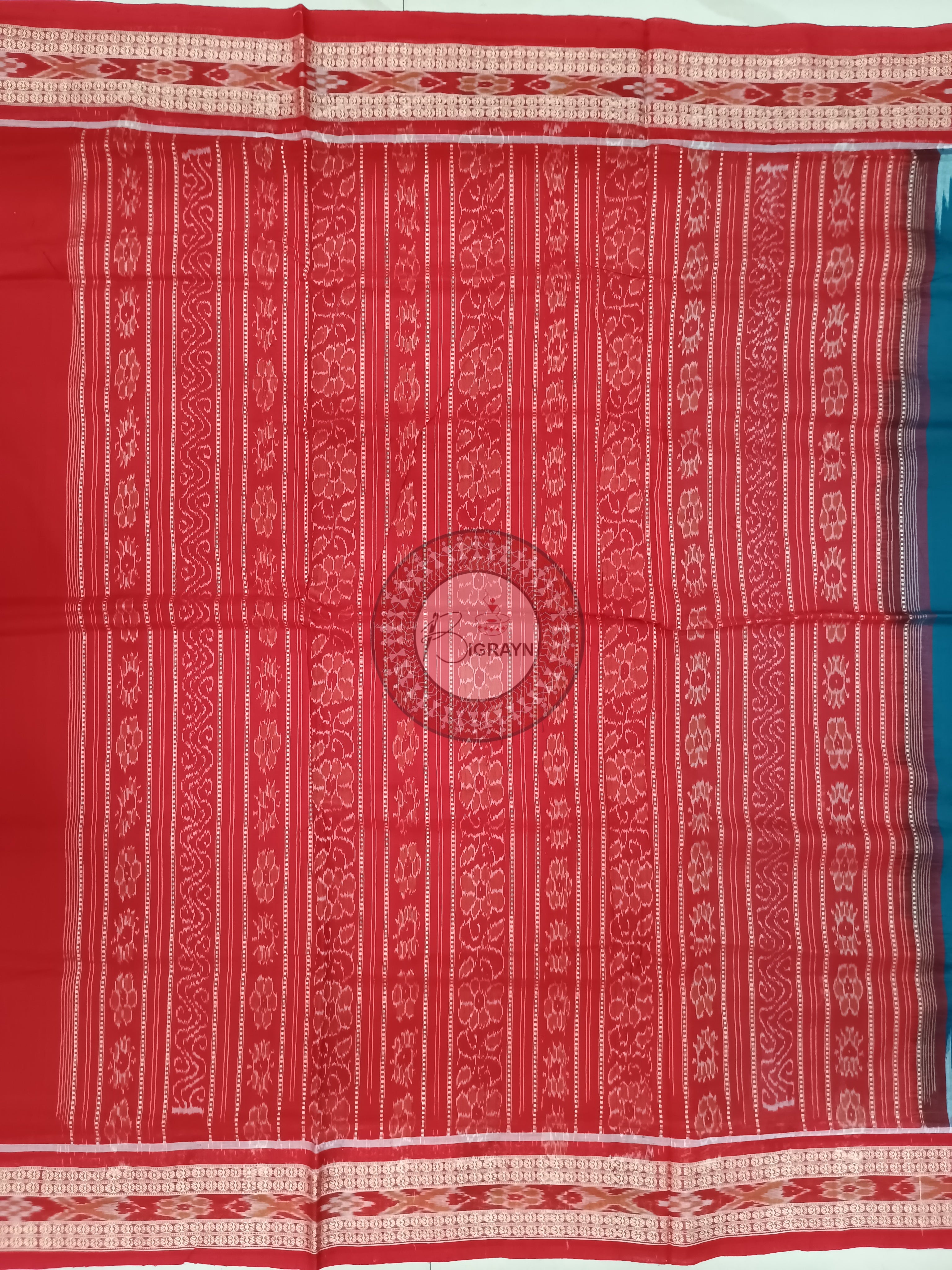 Teal Blue Maroon Buti Handloom Sambalpuri Cotton Saree