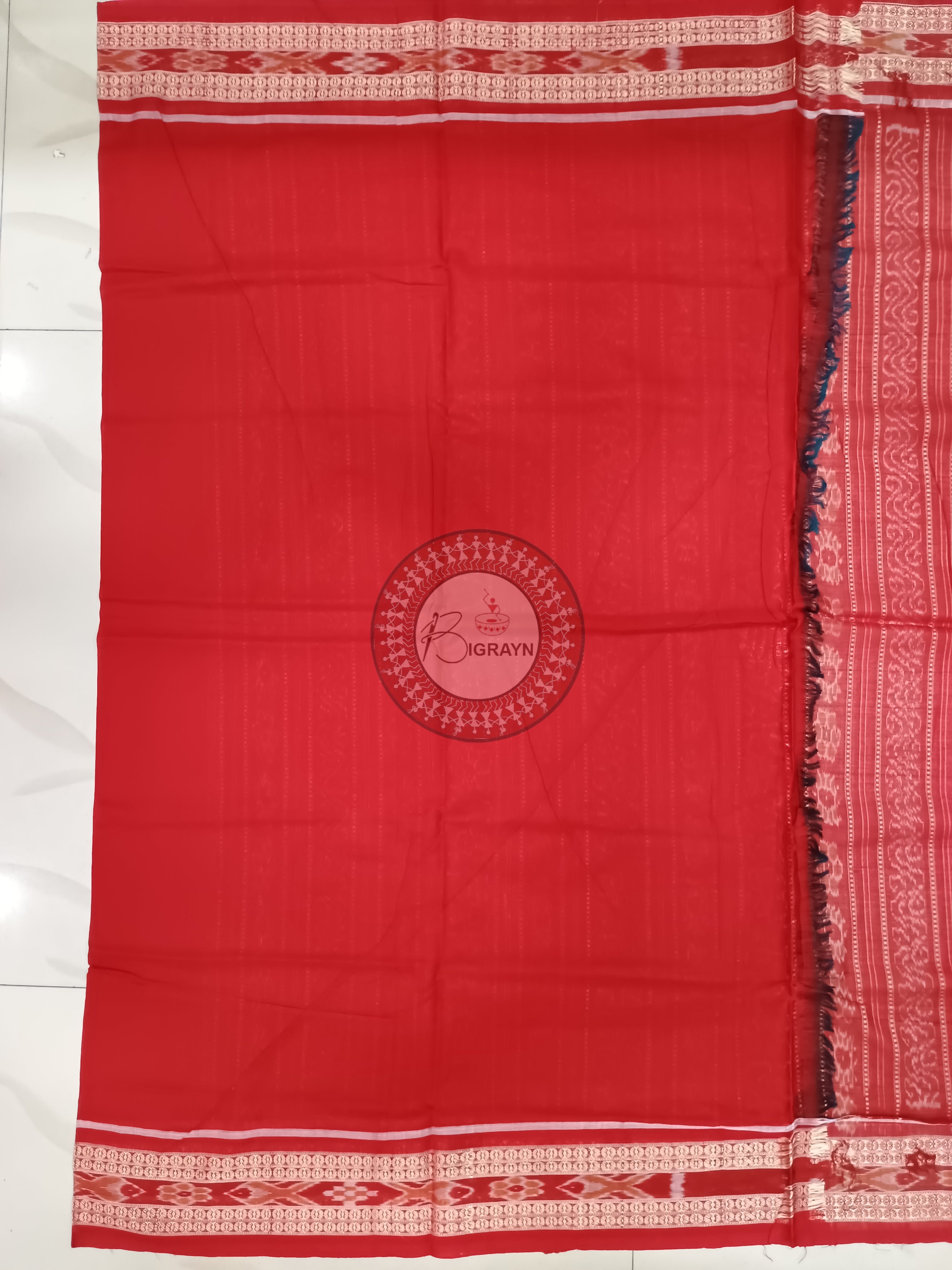 Teal Blue Maroon Buti Handloom Sambalpuri Cotton Saree