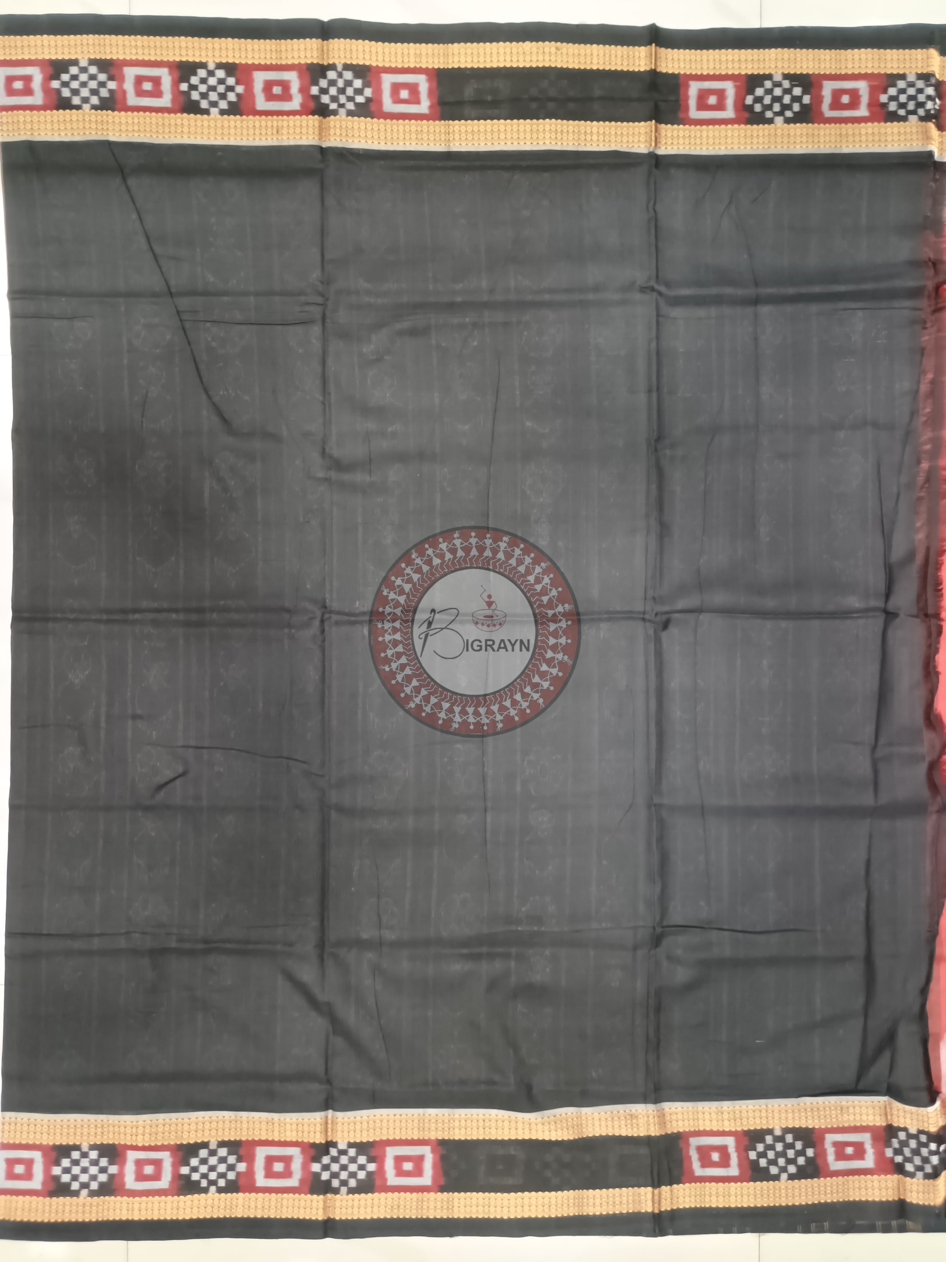 Maroon Black Buti Handloom Sambalpuri Cotton Saree