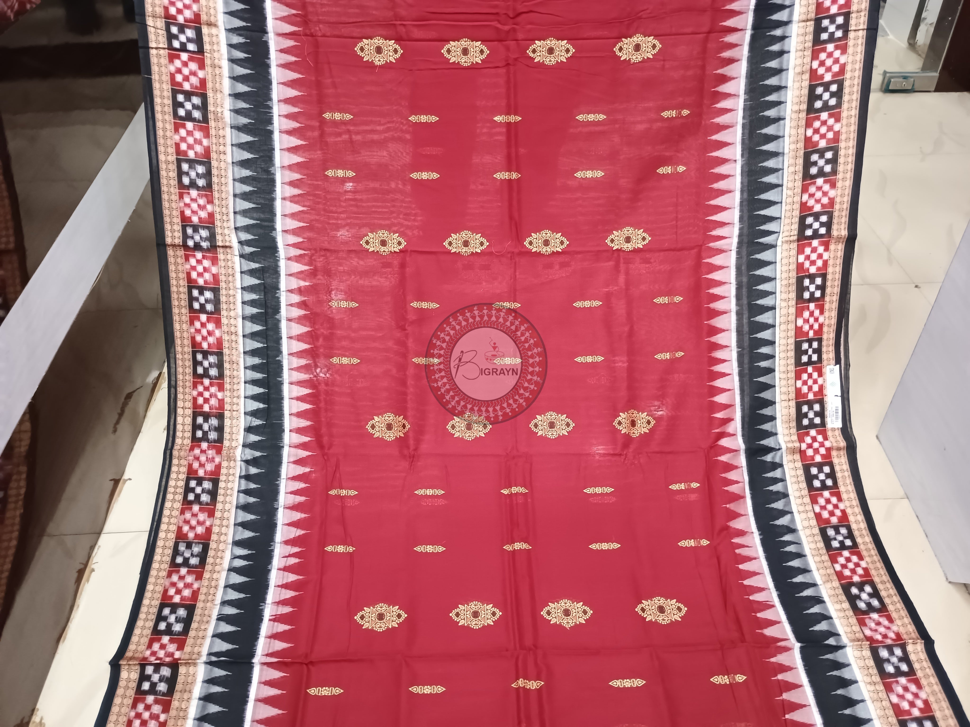 Maroon Multicolor Pasapali Border Handloom Sambalpuri Cotton Saree