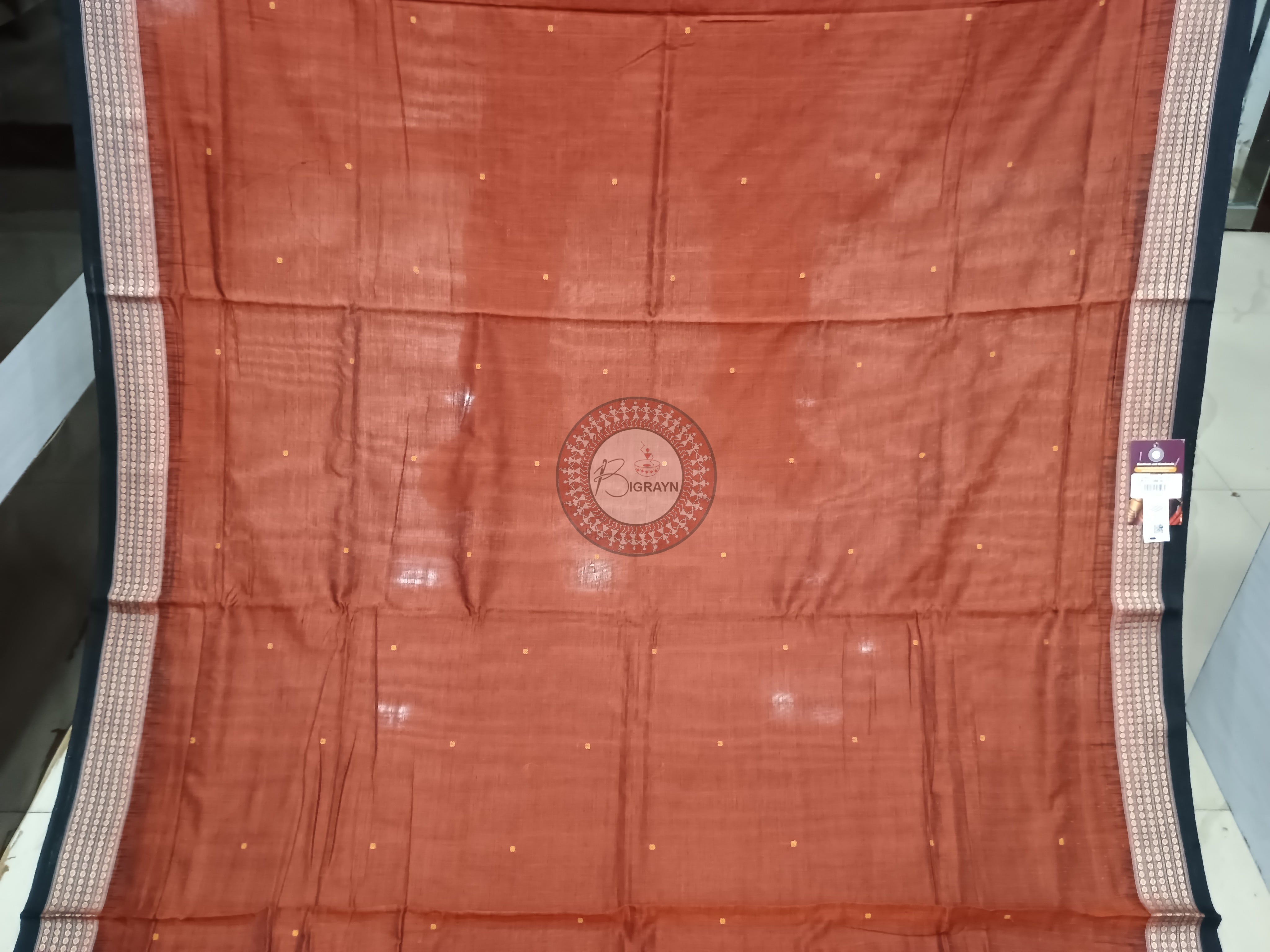 Brown Black Buti Handloom Bomkai Cotton Saree