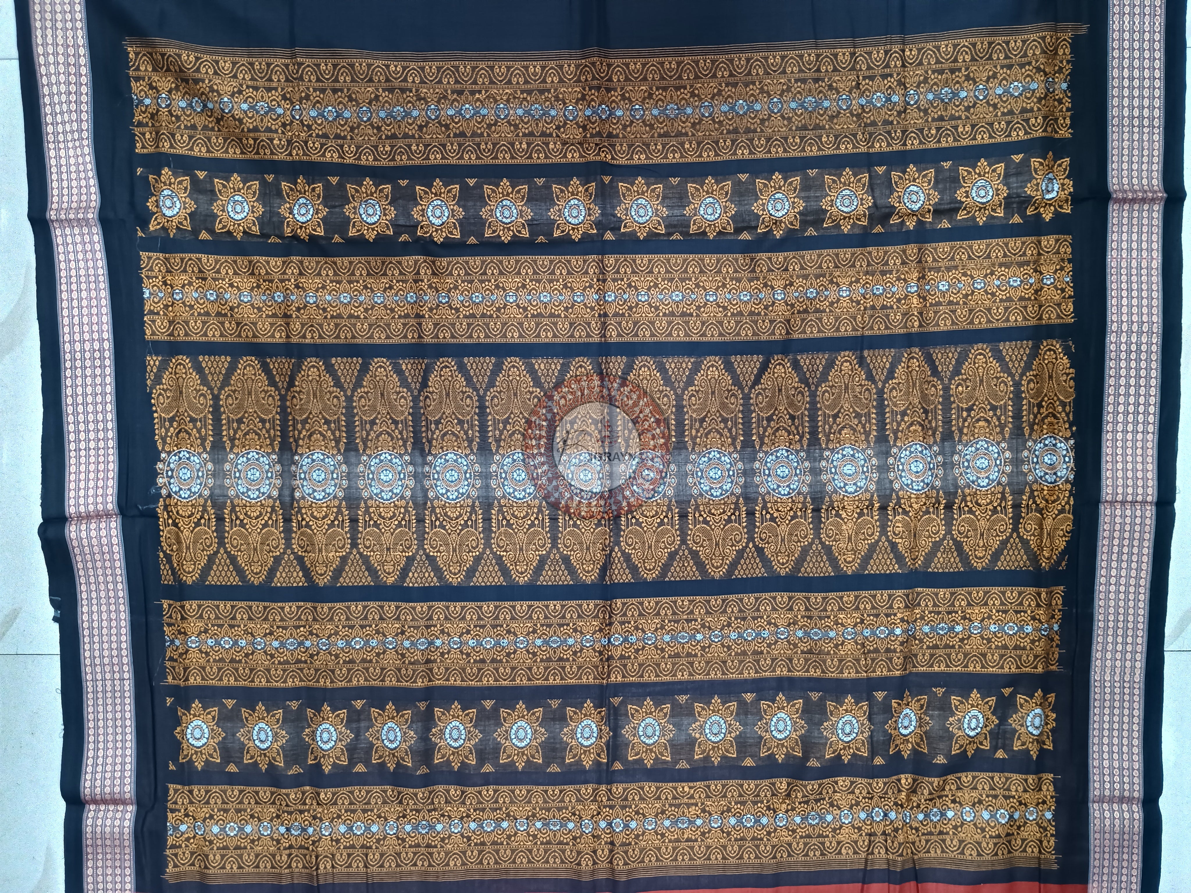 Brown Black Buti Handloom Bomkai Cotton Saree