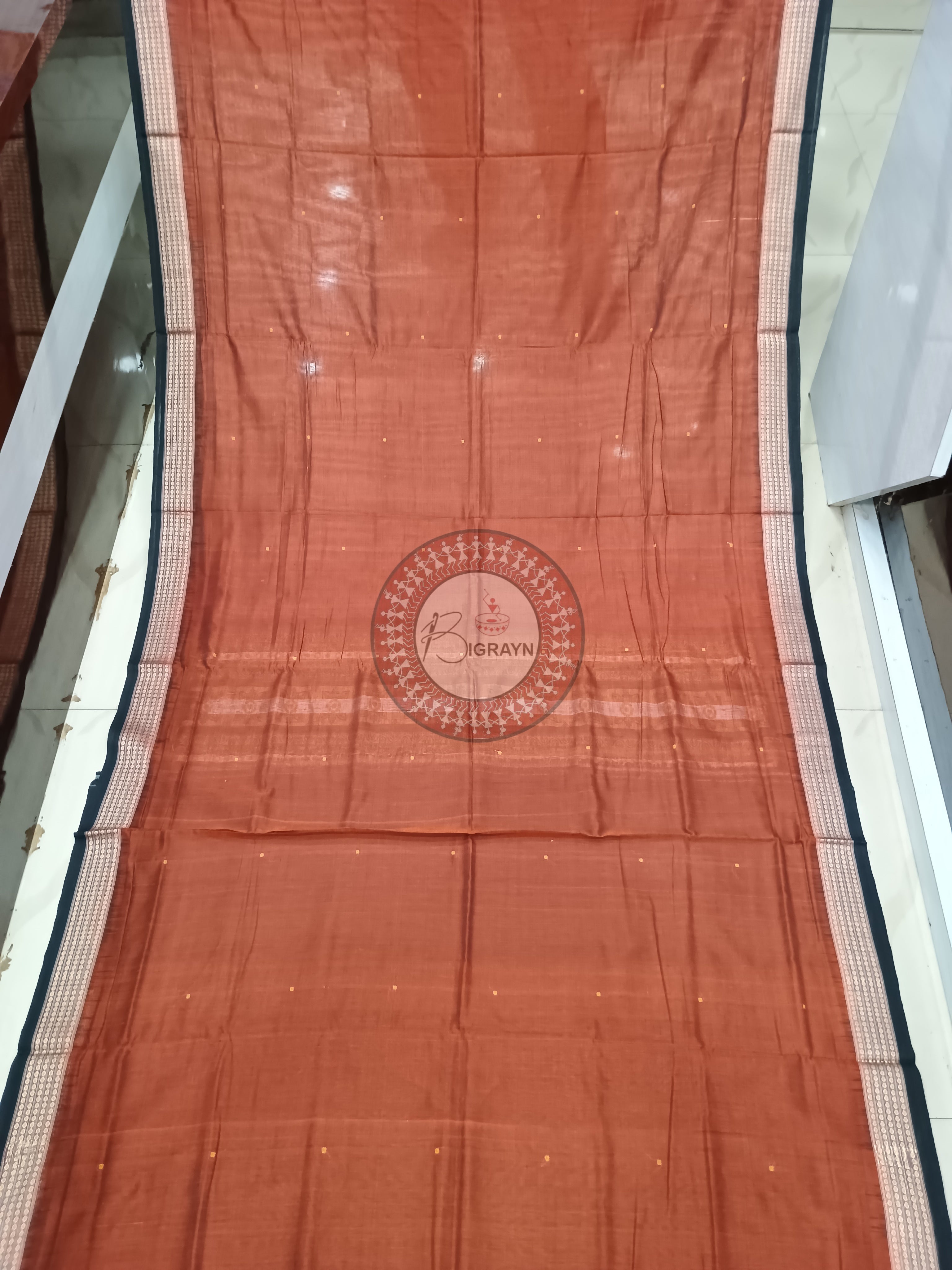 Brown Black Buti Handloom Bomkai Cotton Saree