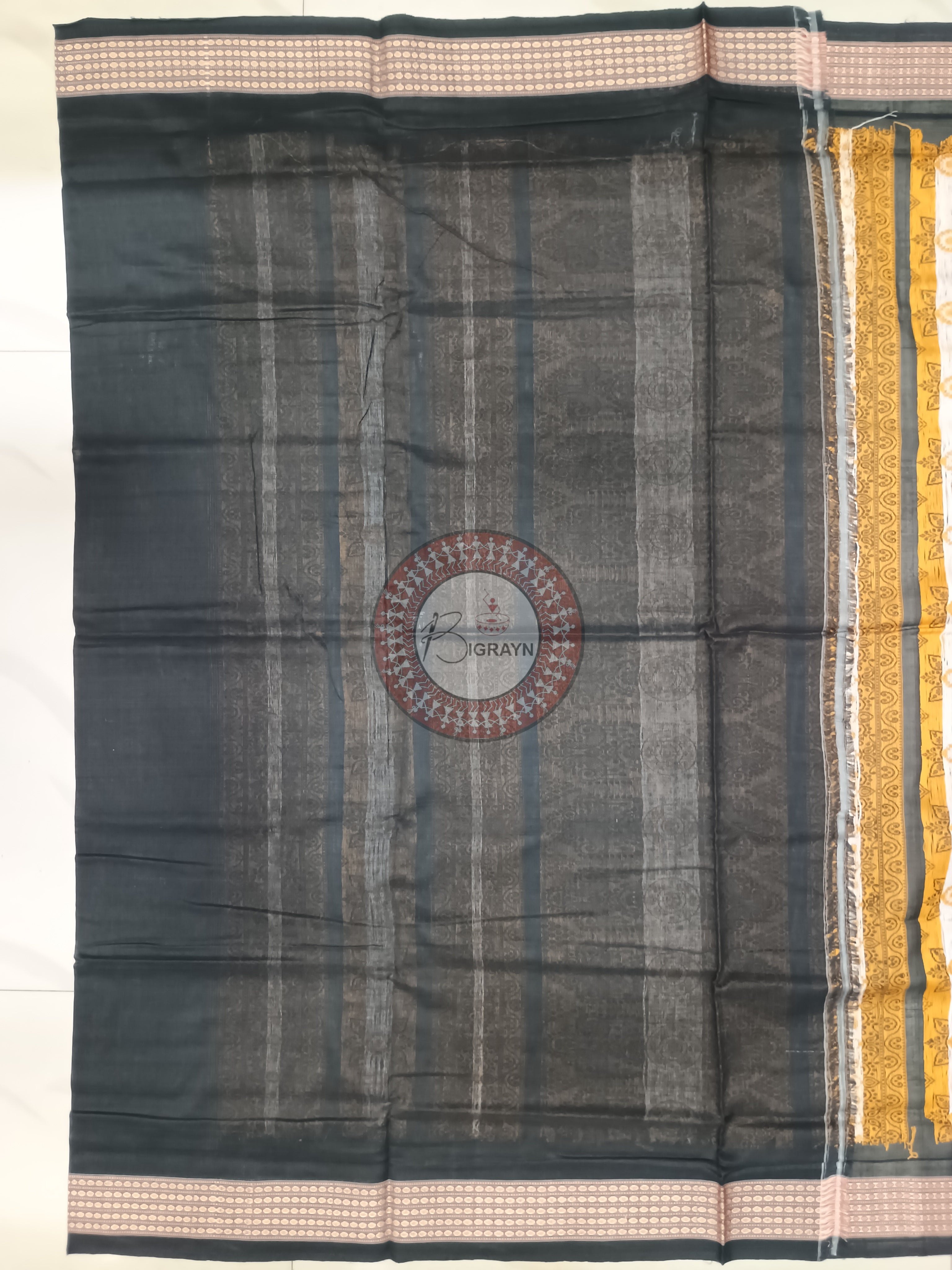 Brown Black Buti Handloom Bomkai Cotton Saree