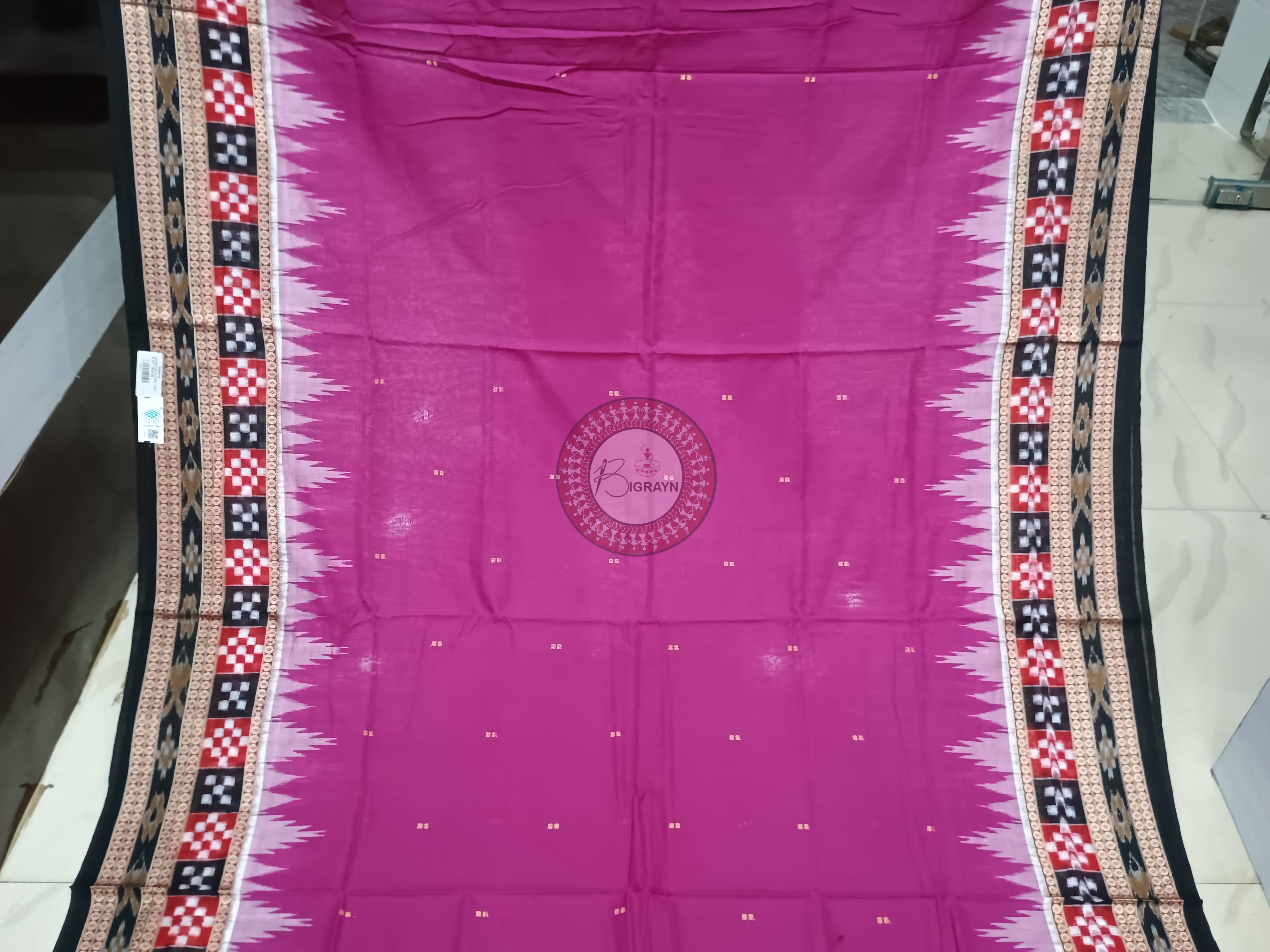 Magenta Black Buti Pasapali Handloom Sambalpuri Cotton Saree
