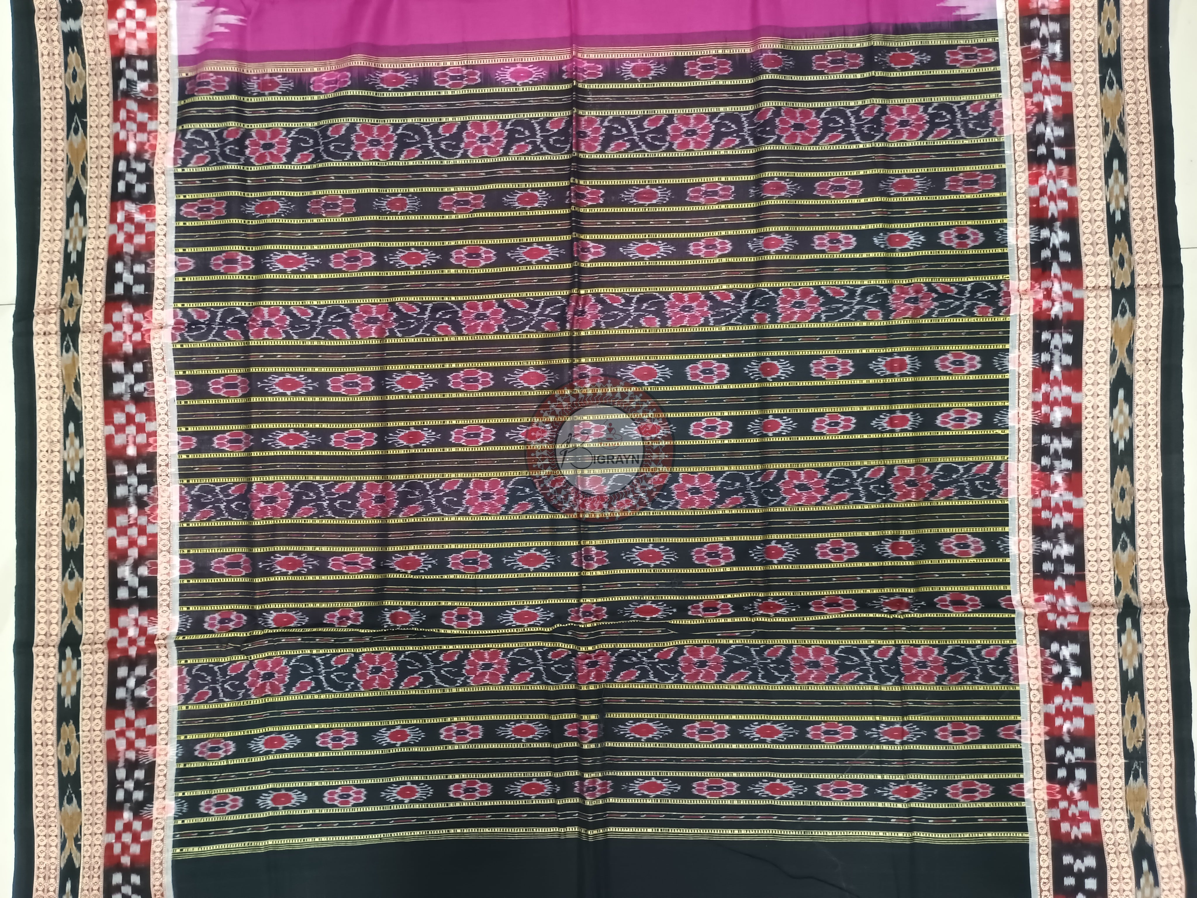 Magenta Black Buti Pasapali Handloom Sambalpuri Cotton Saree