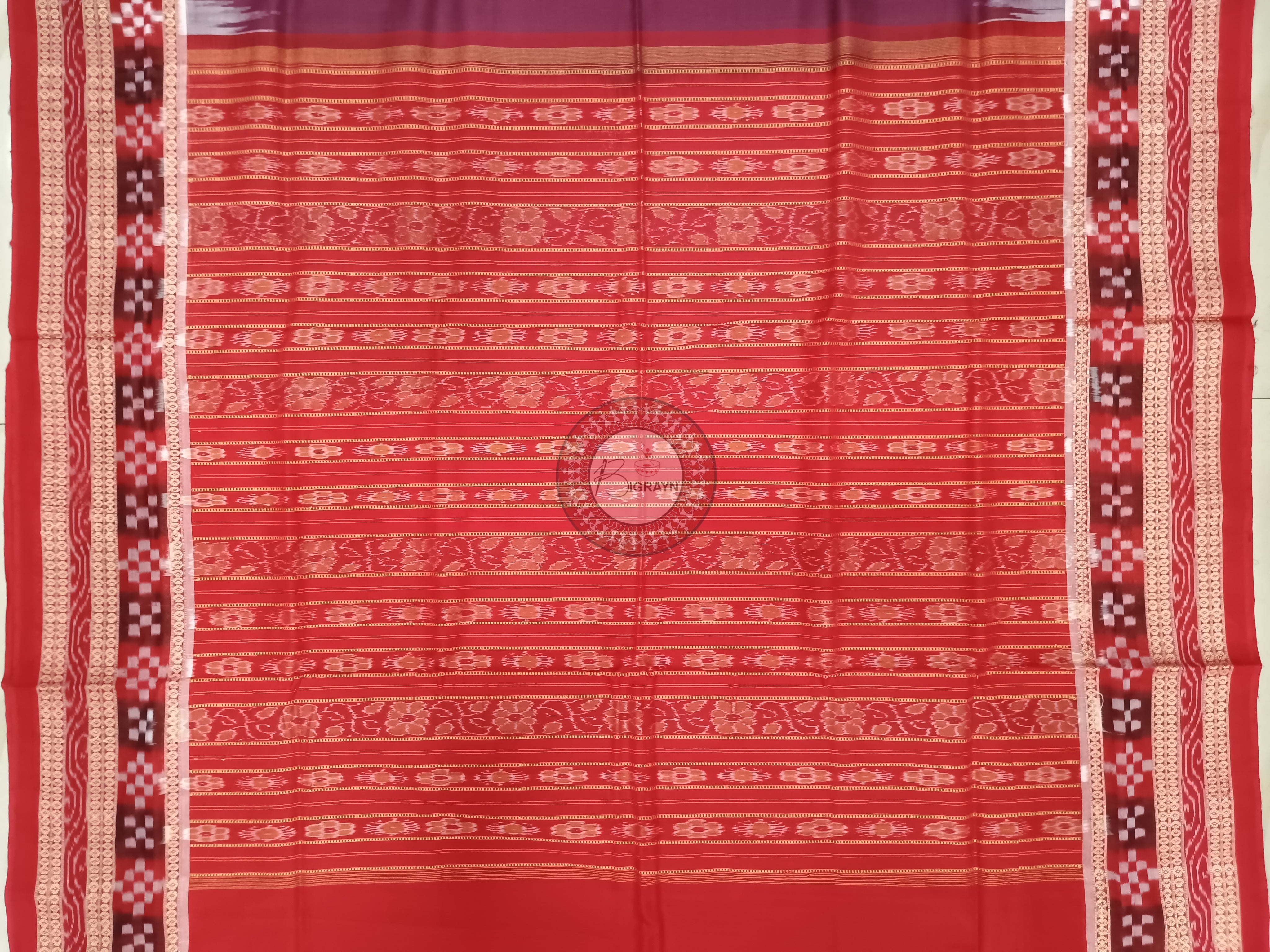 Coffee Maroon Buti Pasapali Handloom Sambalpuri Cotton Saree