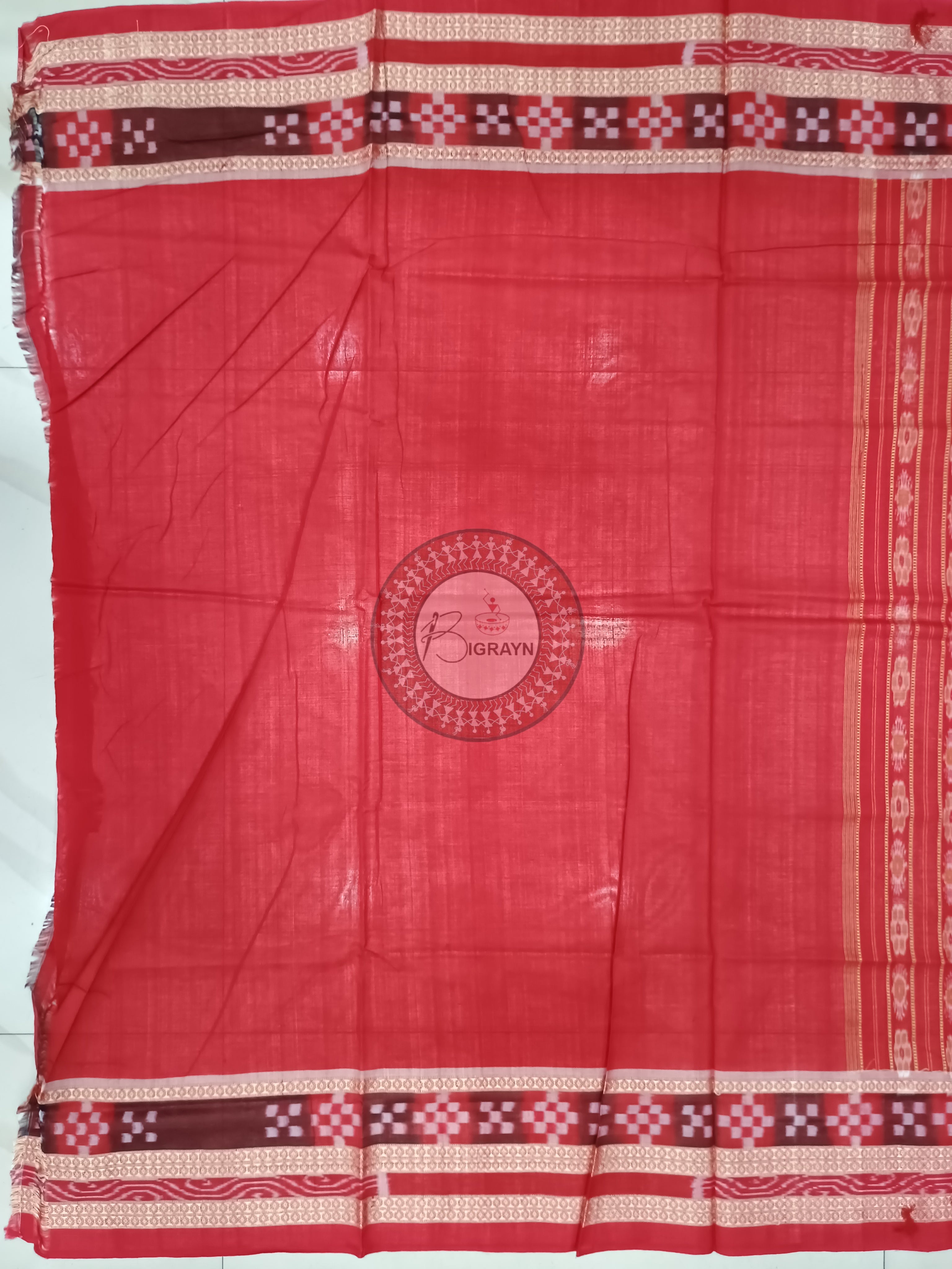 Coffee Maroon Buti Pasapali Handloom Sambalpuri Cotton Saree
