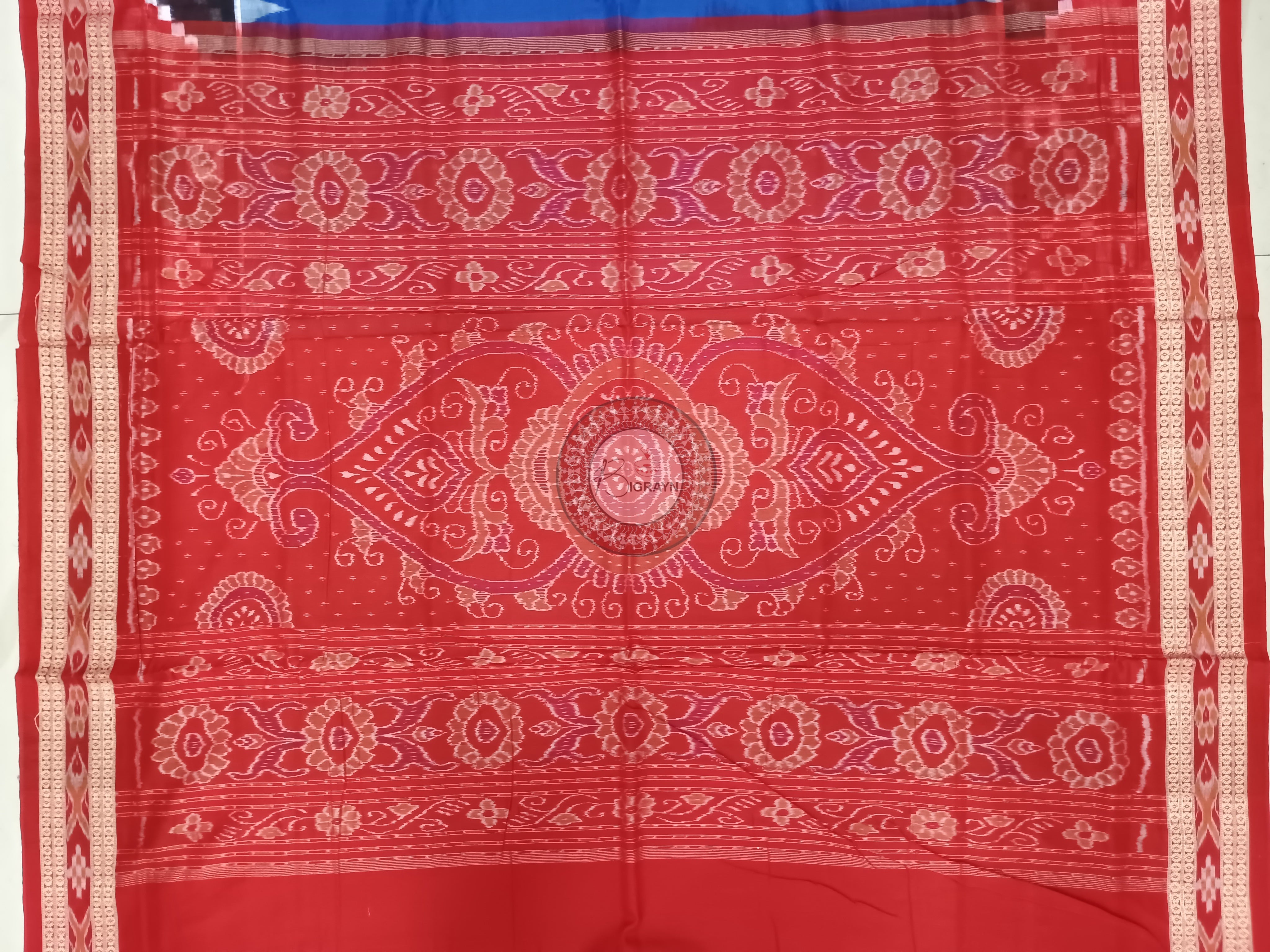 Blue Maroon Buti Handloom Sambalpuri Cotton Saree