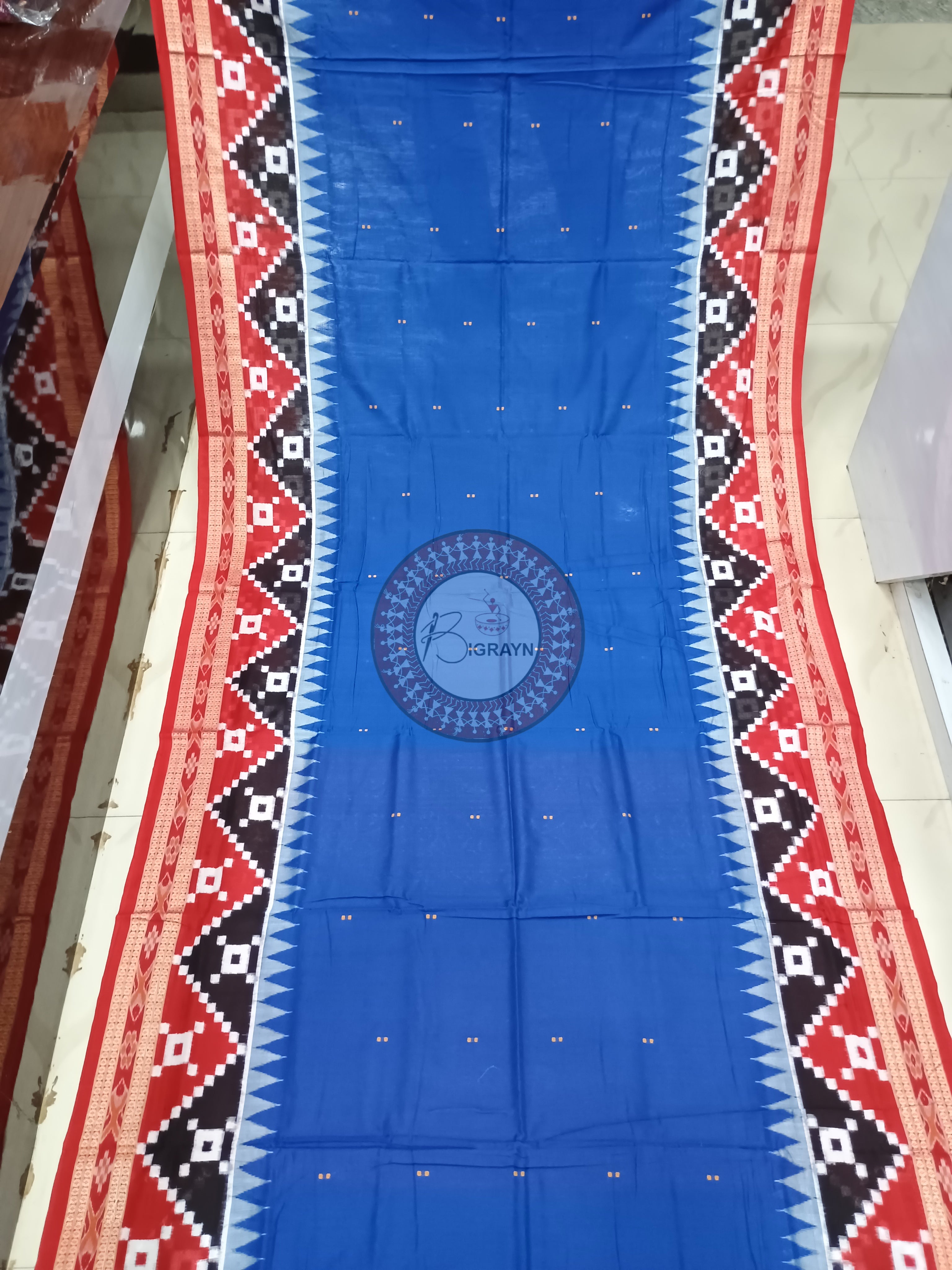 Blue Maroon Buti Handloom Sambalpuri Cotton Saree