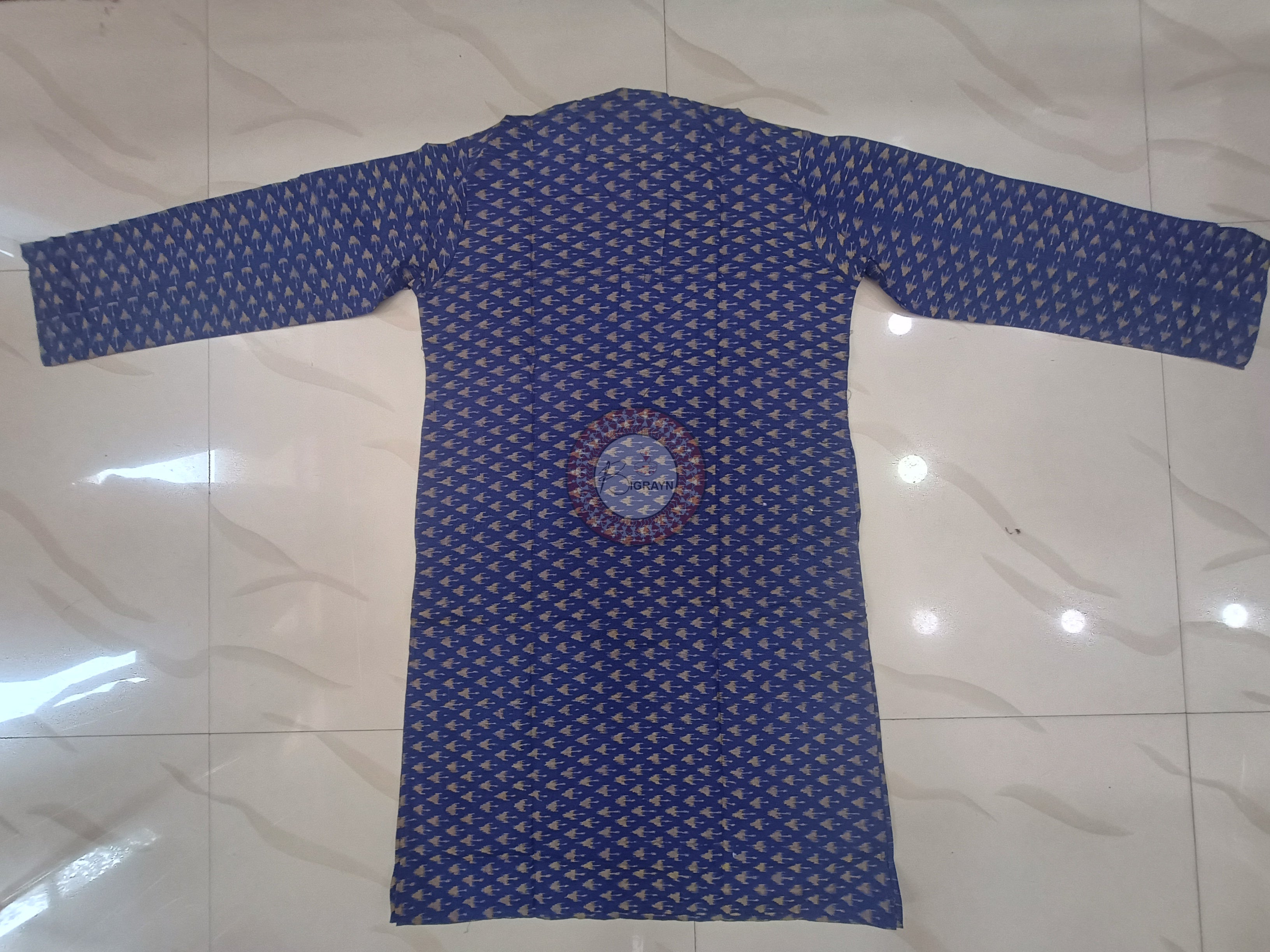 Blue Mashroon Design Men's Pure Cotton Handloom Kurta Set – Odisha Weave