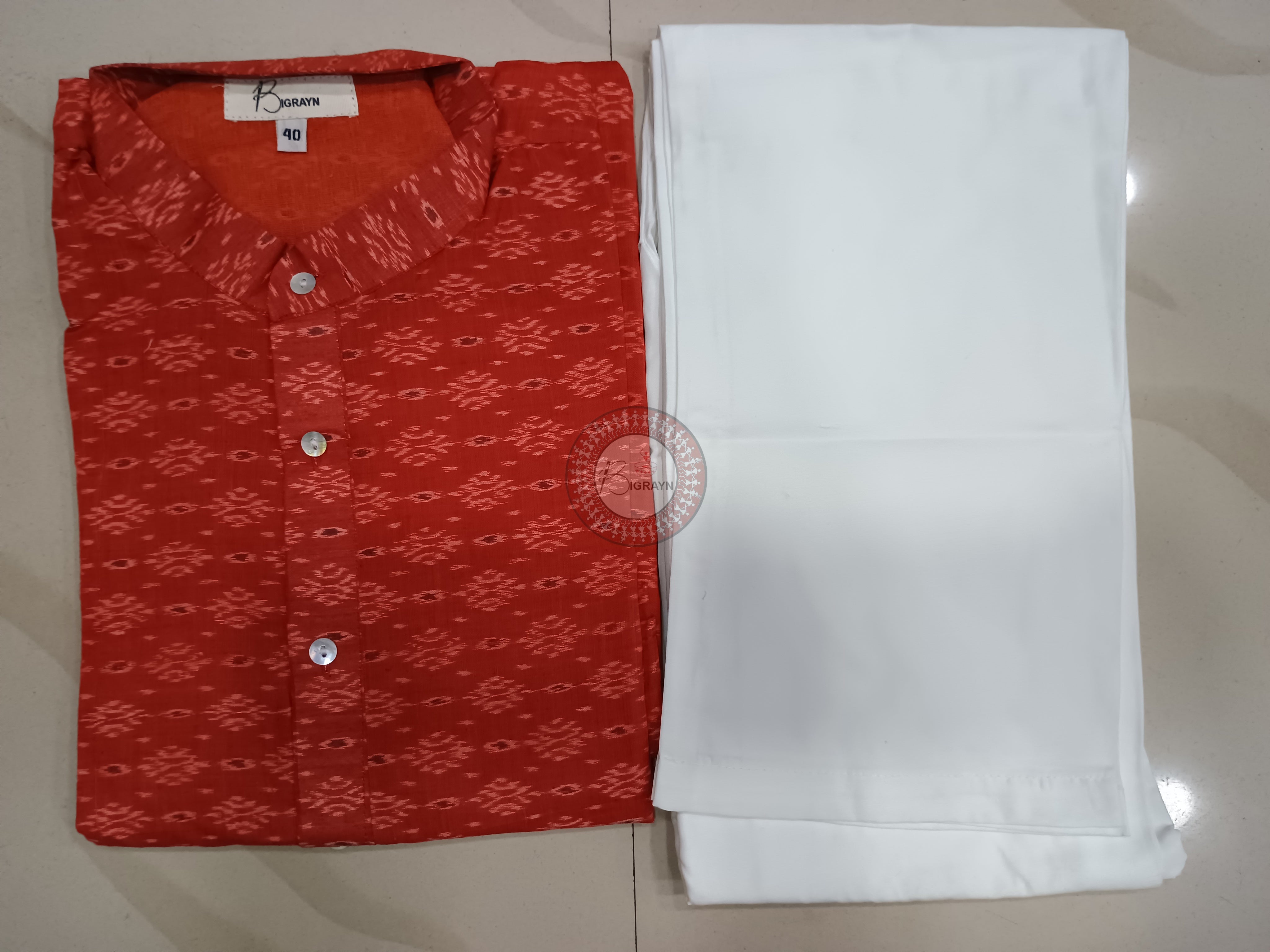 Rust White Men's Pure Cotton Handloom Kurta Set – Odisha Weave