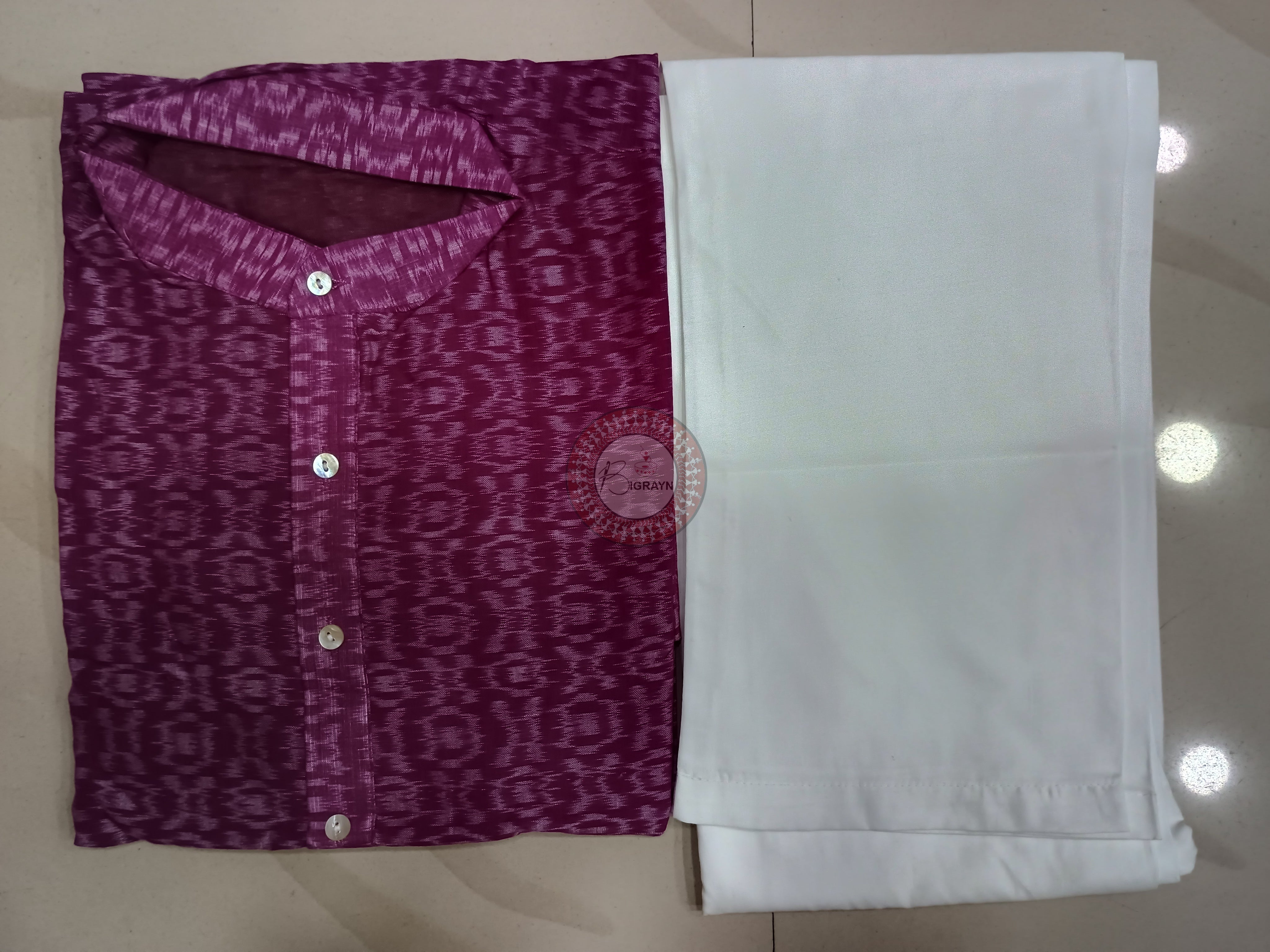 Purple Ikat Men's Pure Cotton Handloom Kurta Set – Odisha Weave