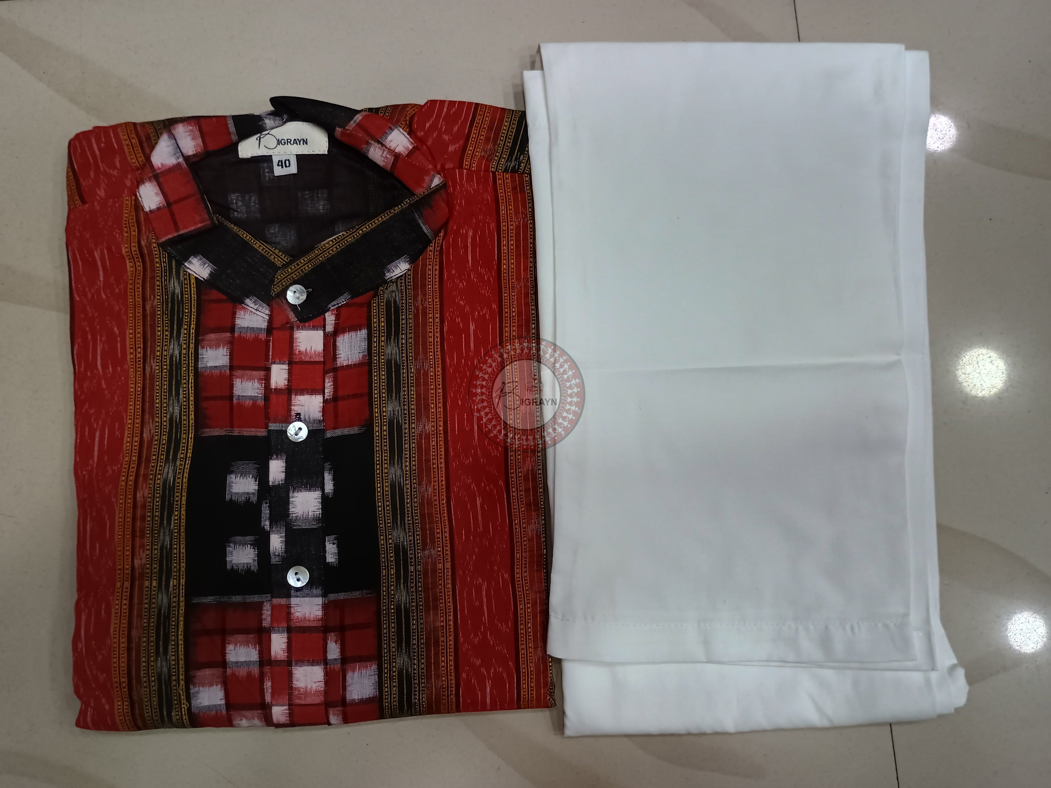 Red Black Pasapali Ikat Men's Pure Cotton Handloom Kurta Set – Odisha Weave