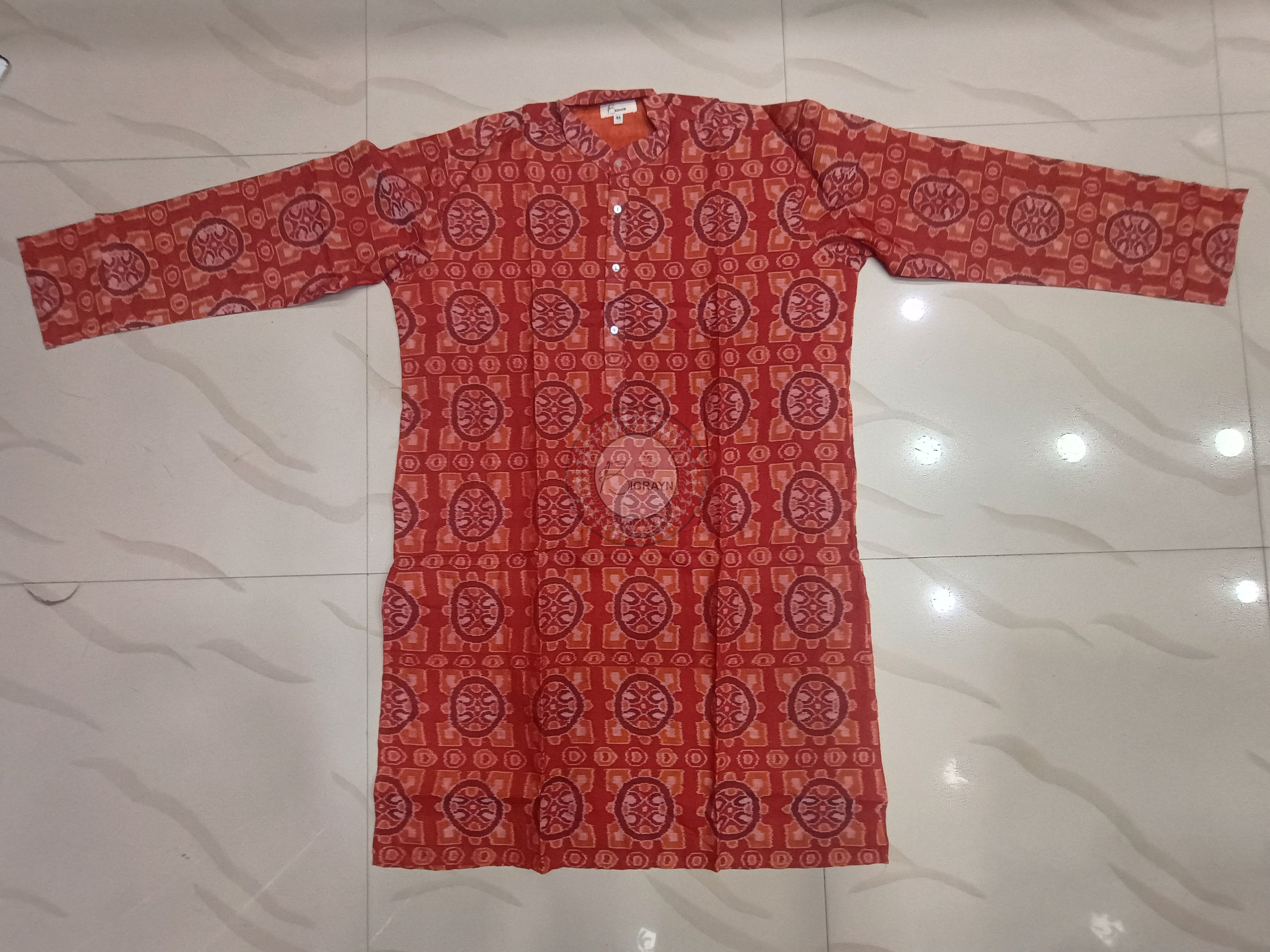 Rust Konark Chakra Ikat Men's Pure Cotton Handloom Kurta Set – Odisha Weave