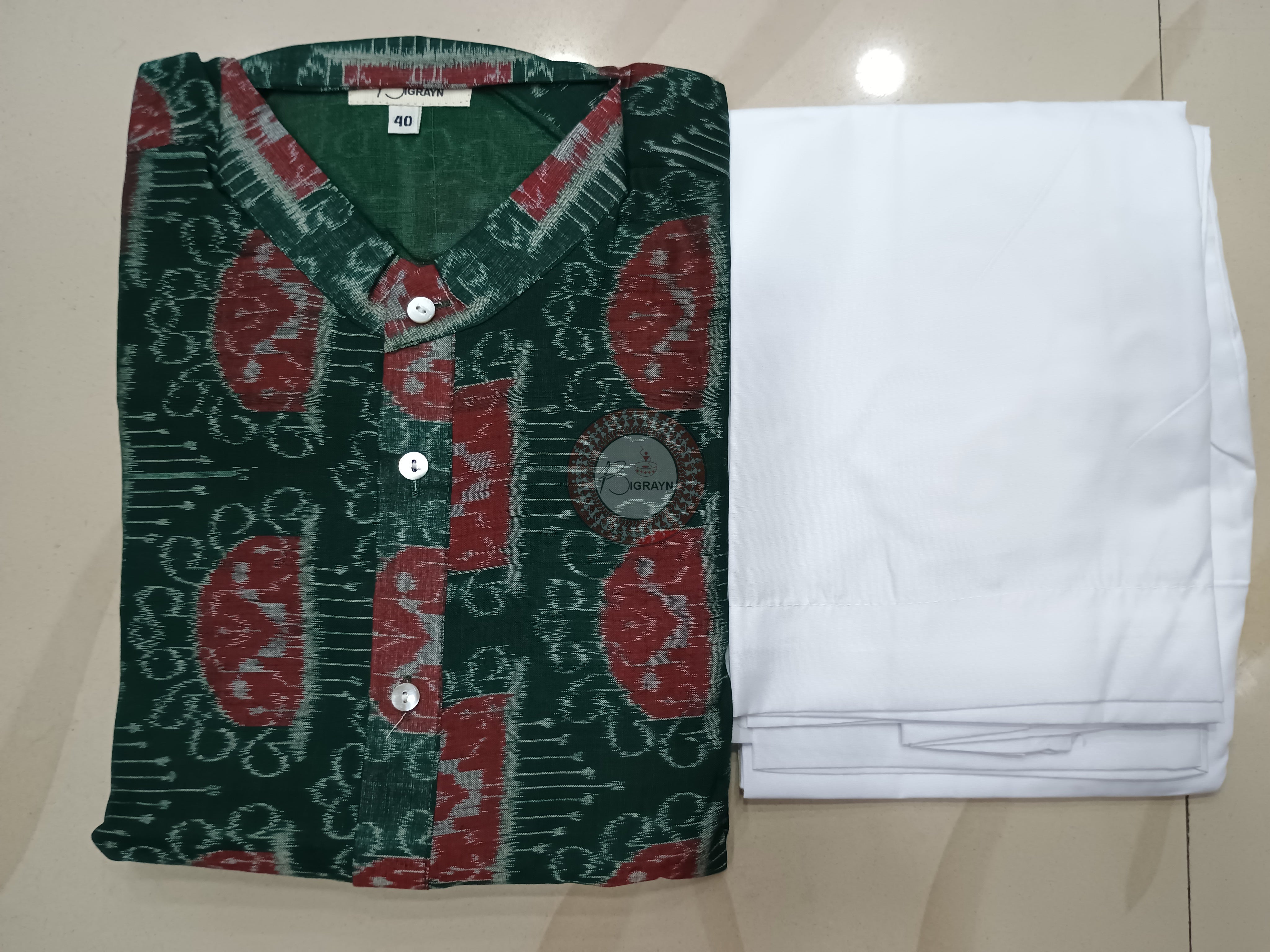 Green Tribal House Ikat Men's Pure Cotton Handloom Kurta Set – Odisha Weave