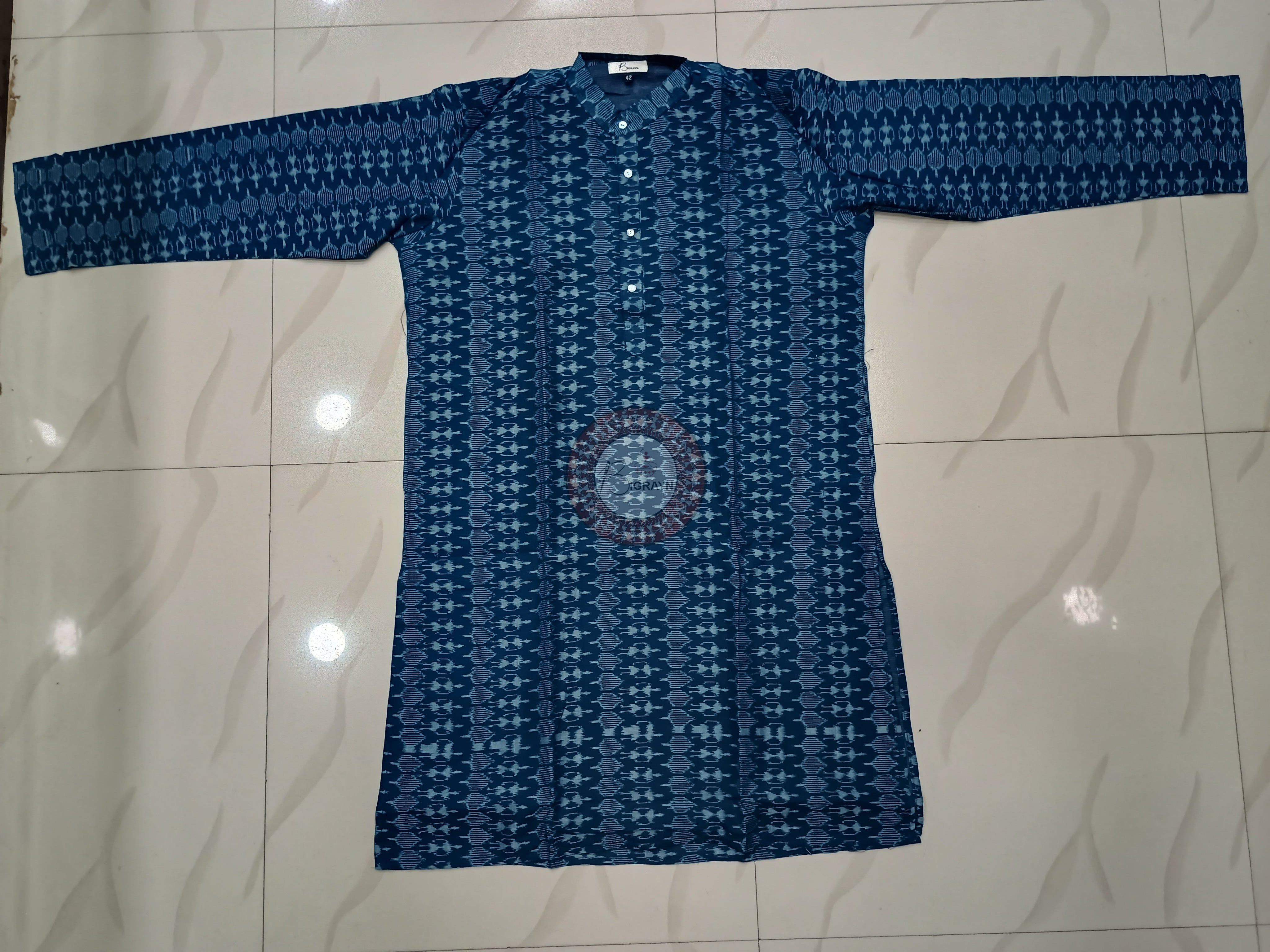 Teal Blue Tribal Ikat Men's Pure Cotton Handloom Kurta Set – Odisha Weave